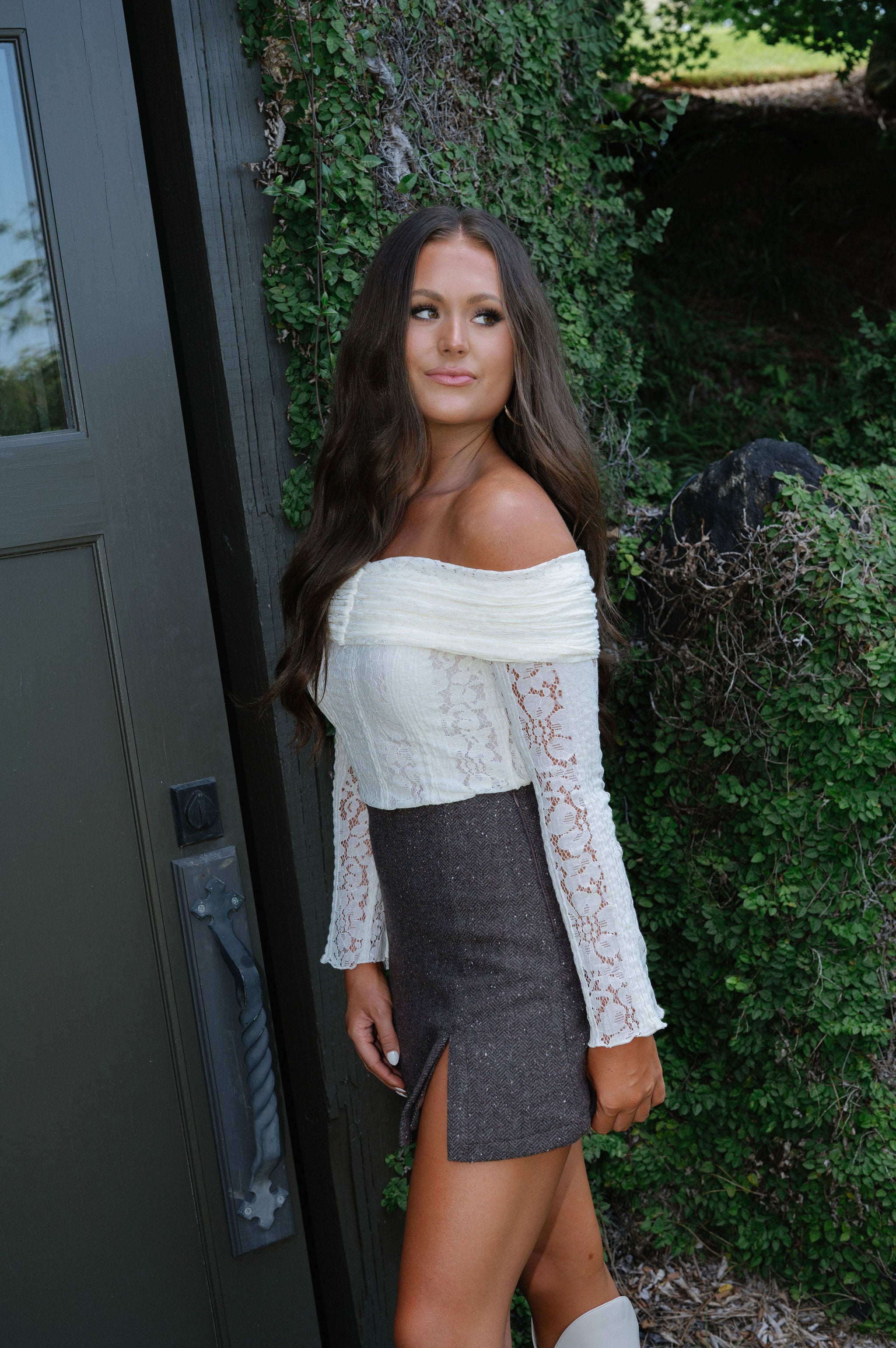Lace Long Sleeve OTS Top-Ivory