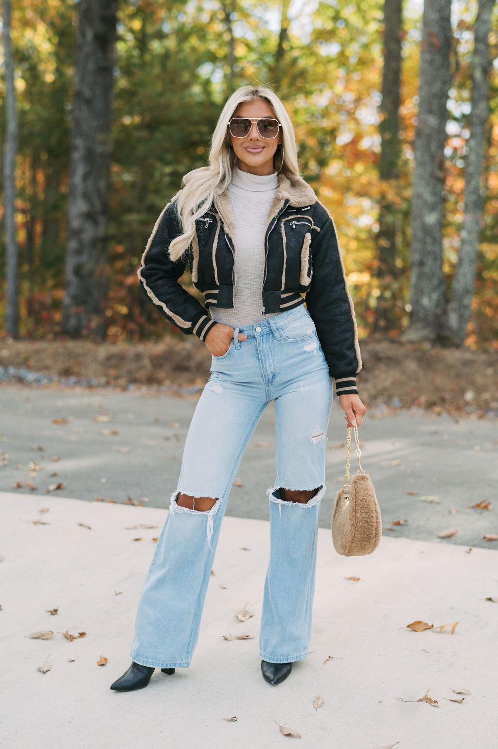 Karson Cropped Jacket- Black/Khaki