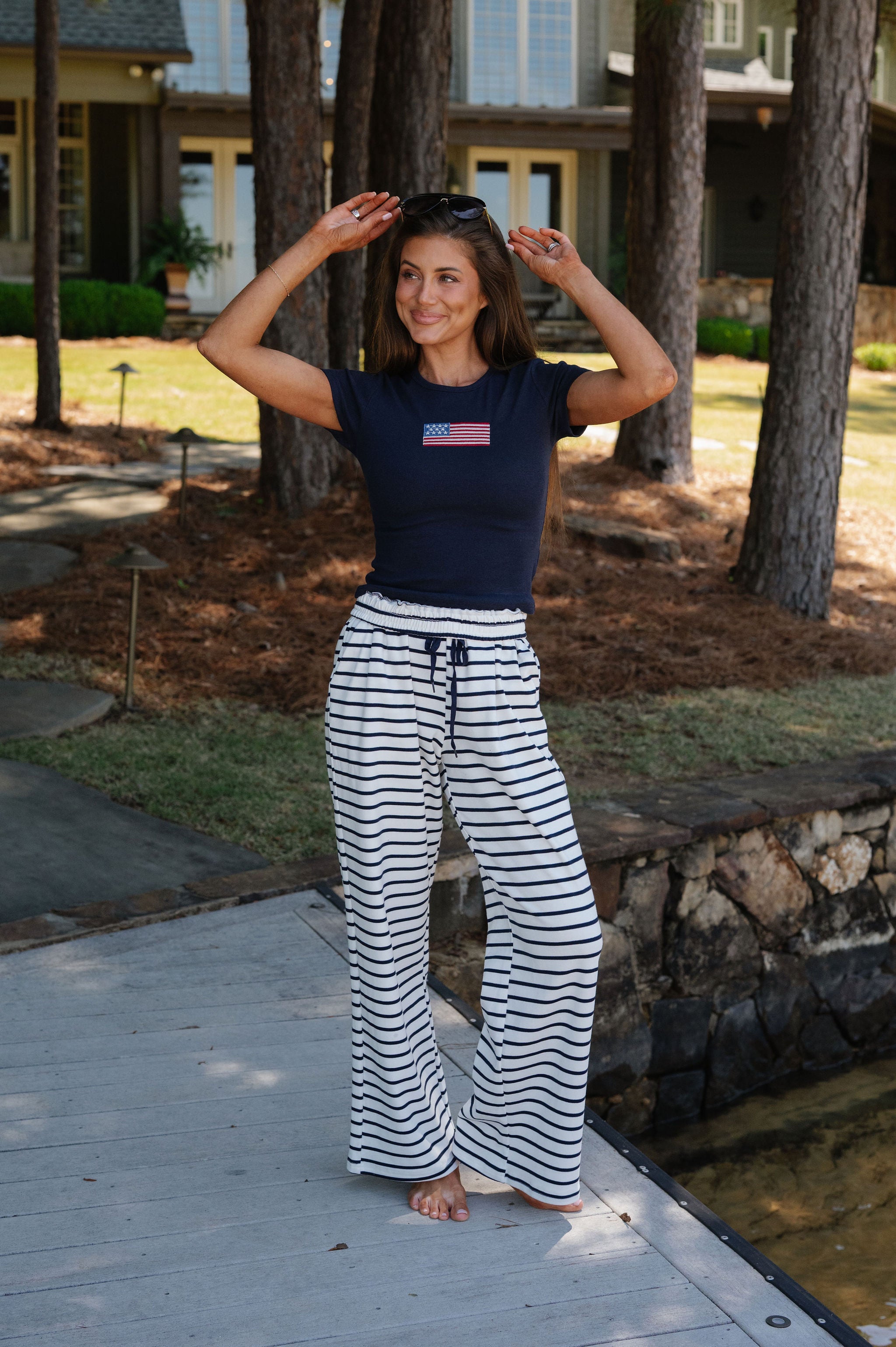 Colleen Striped Pants-White/Navy