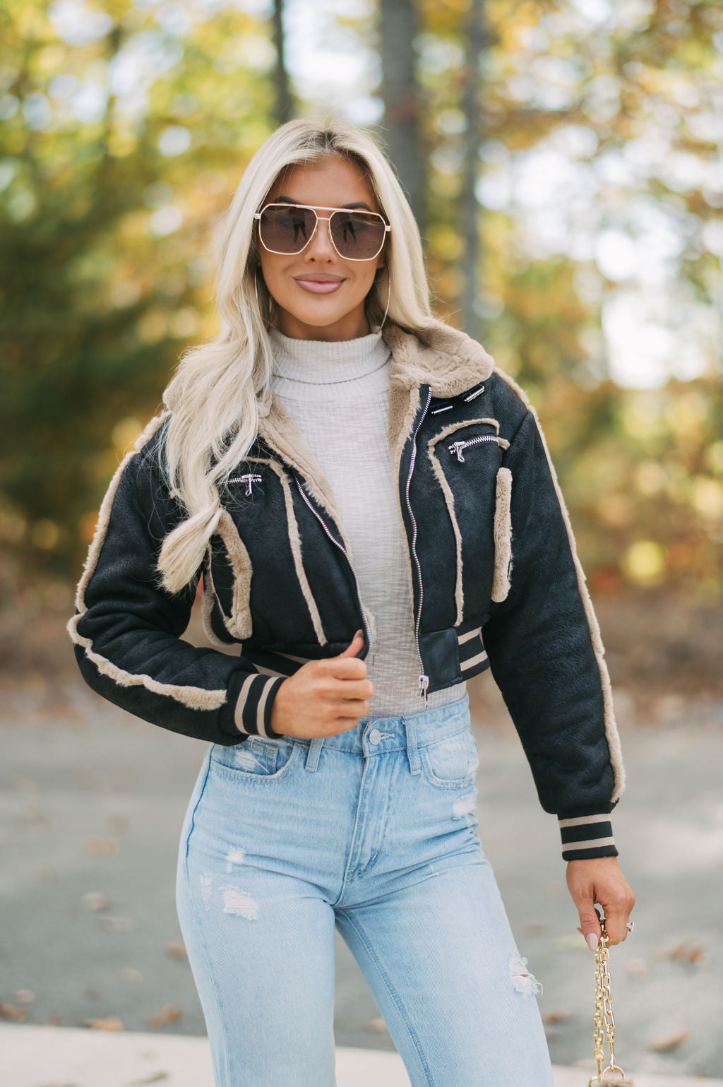 Karson Cropped Jacket- Black/Khaki