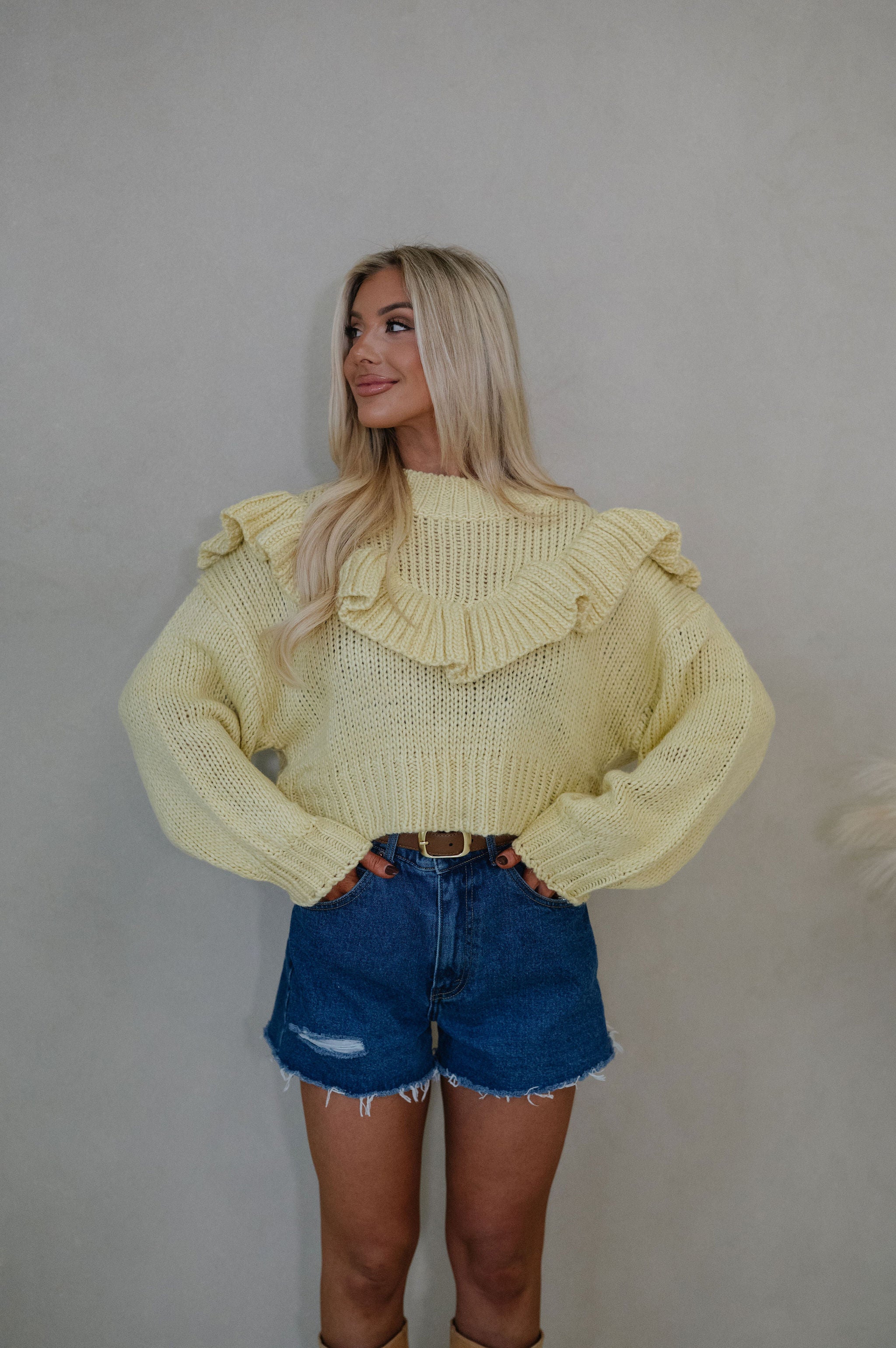 Vera Ruffle Sweater-Yellow