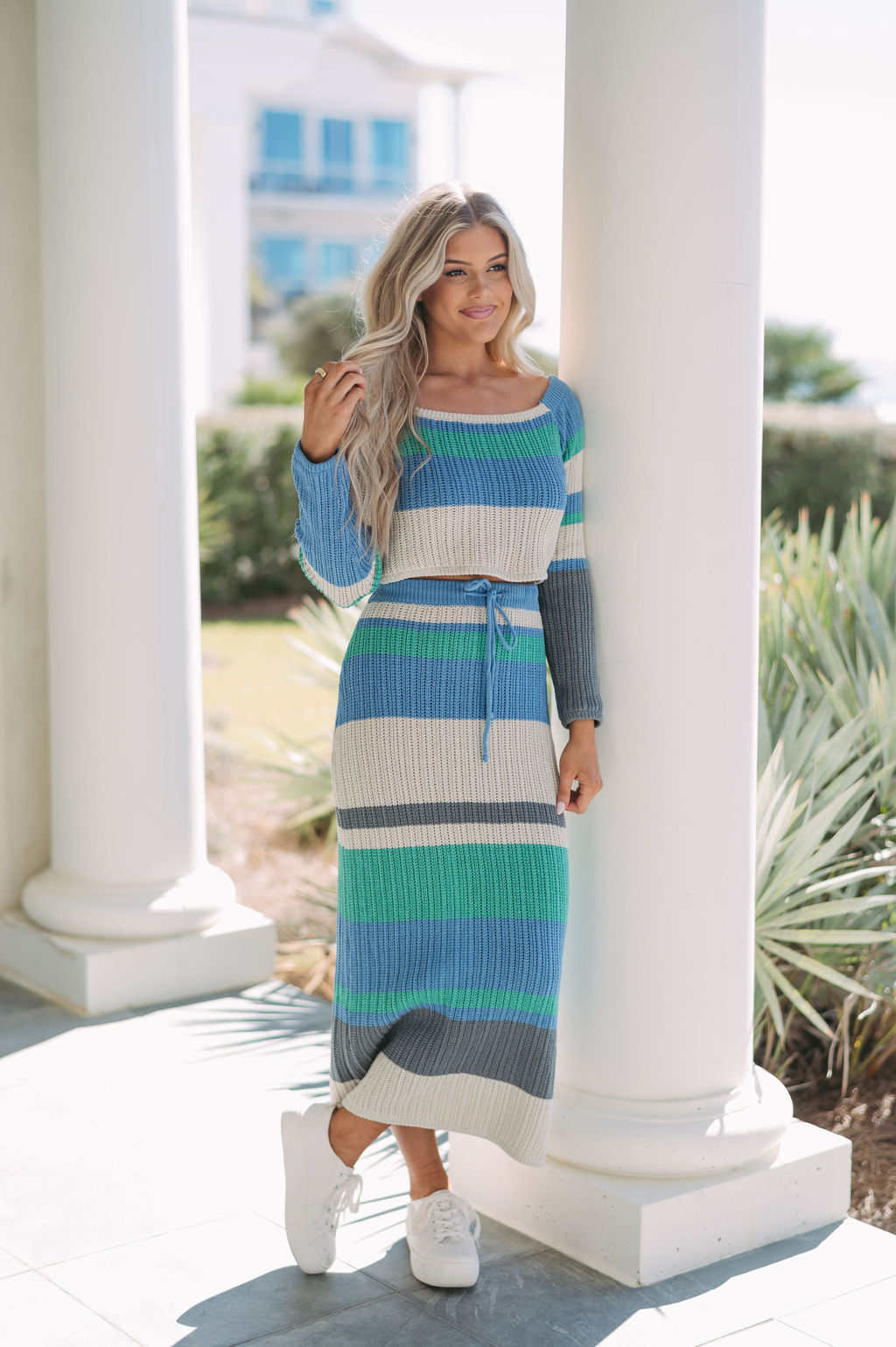 Striped Sweater Knit Skirt Set
