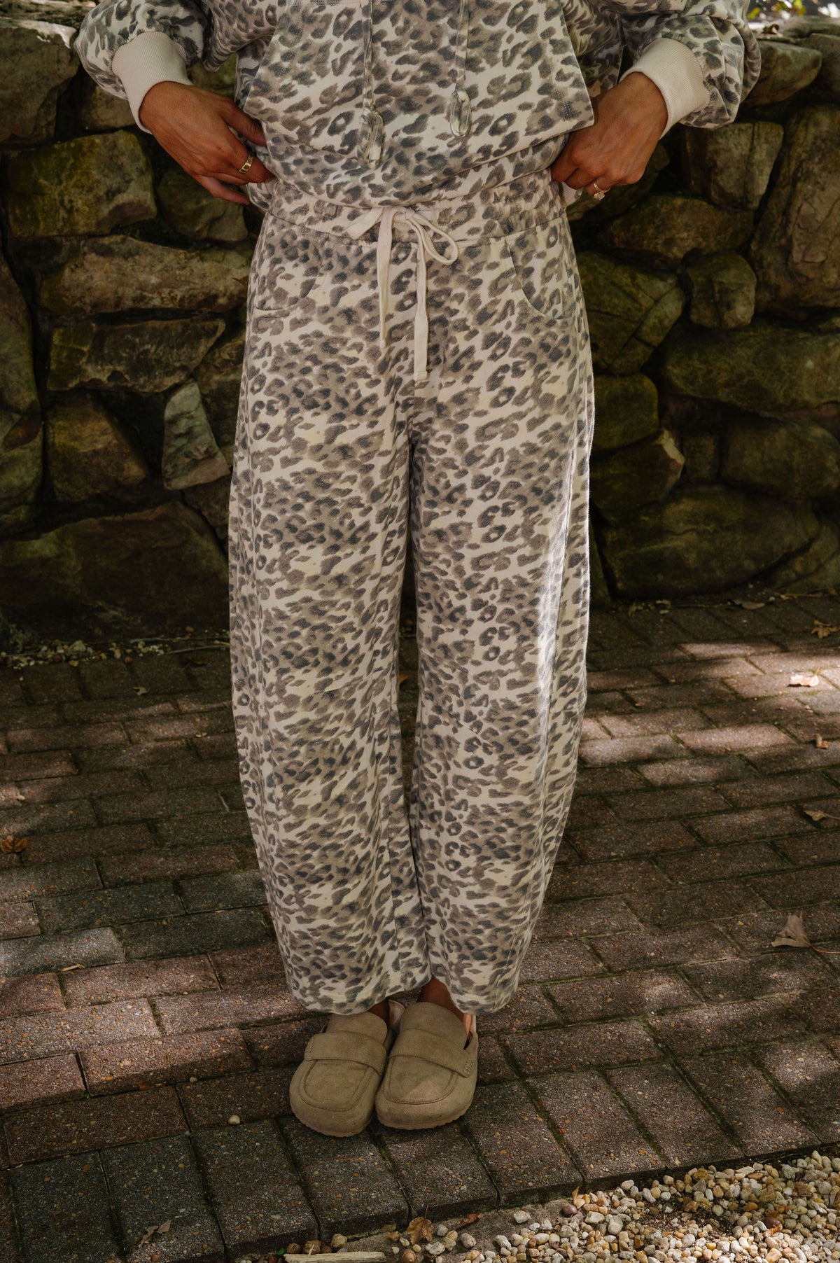 French Terry Animal Print Barrel Pants
