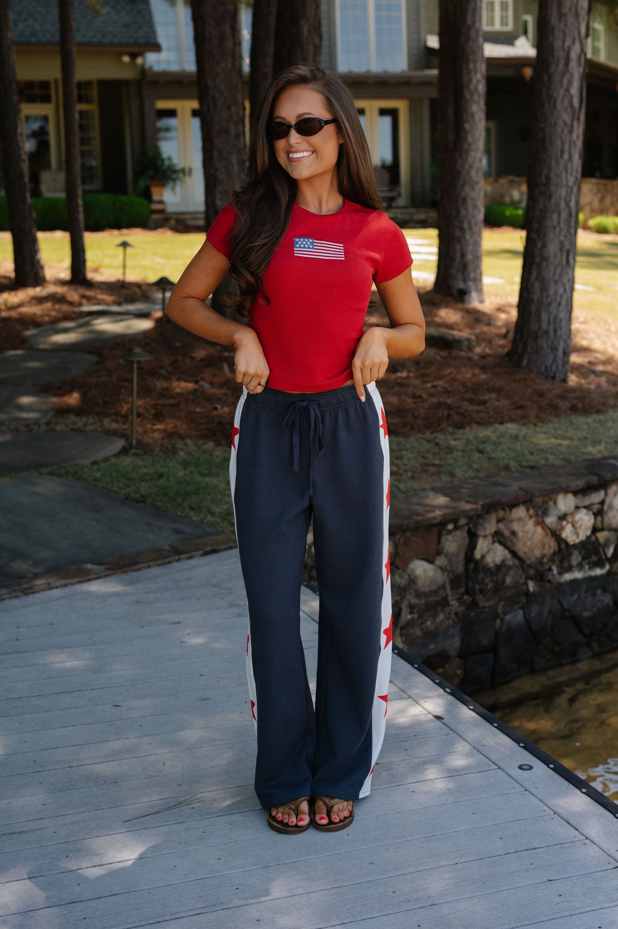 Stars Wide Leg Pants-White/Navy