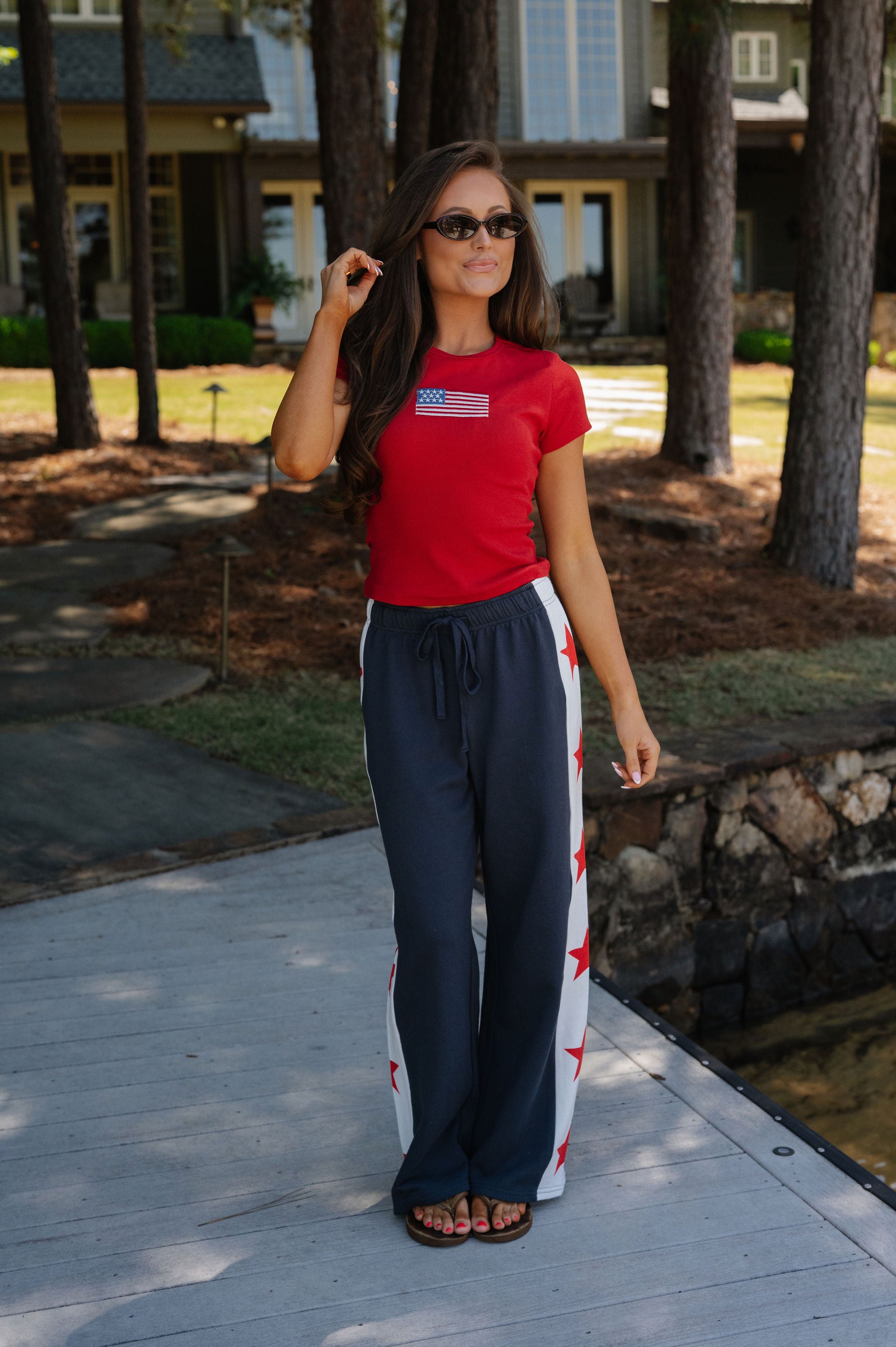 Stars Wide Leg Pants-White/Navy