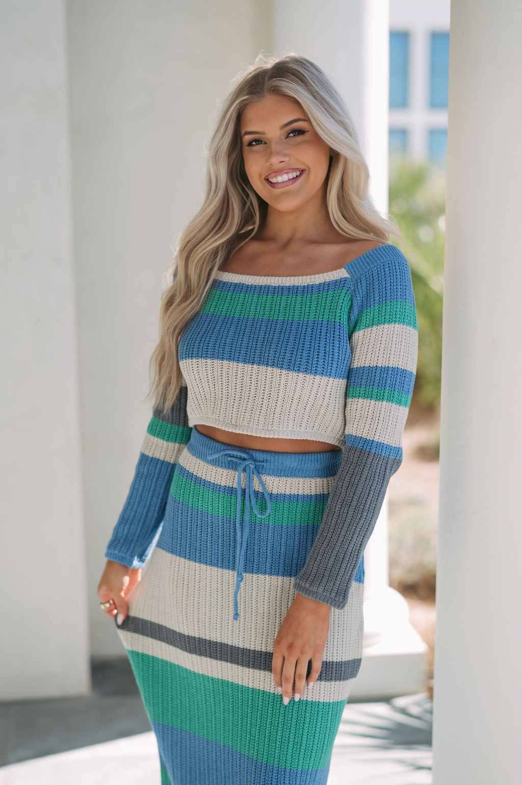 Striped Sweater Knit Skirt Set