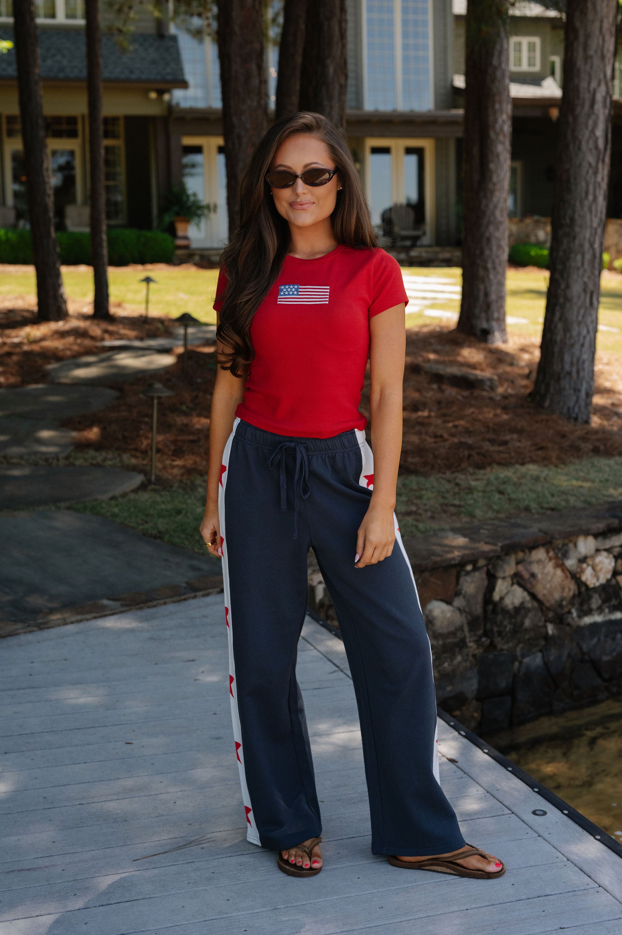 Stars Wide Leg Pants-White/Navy