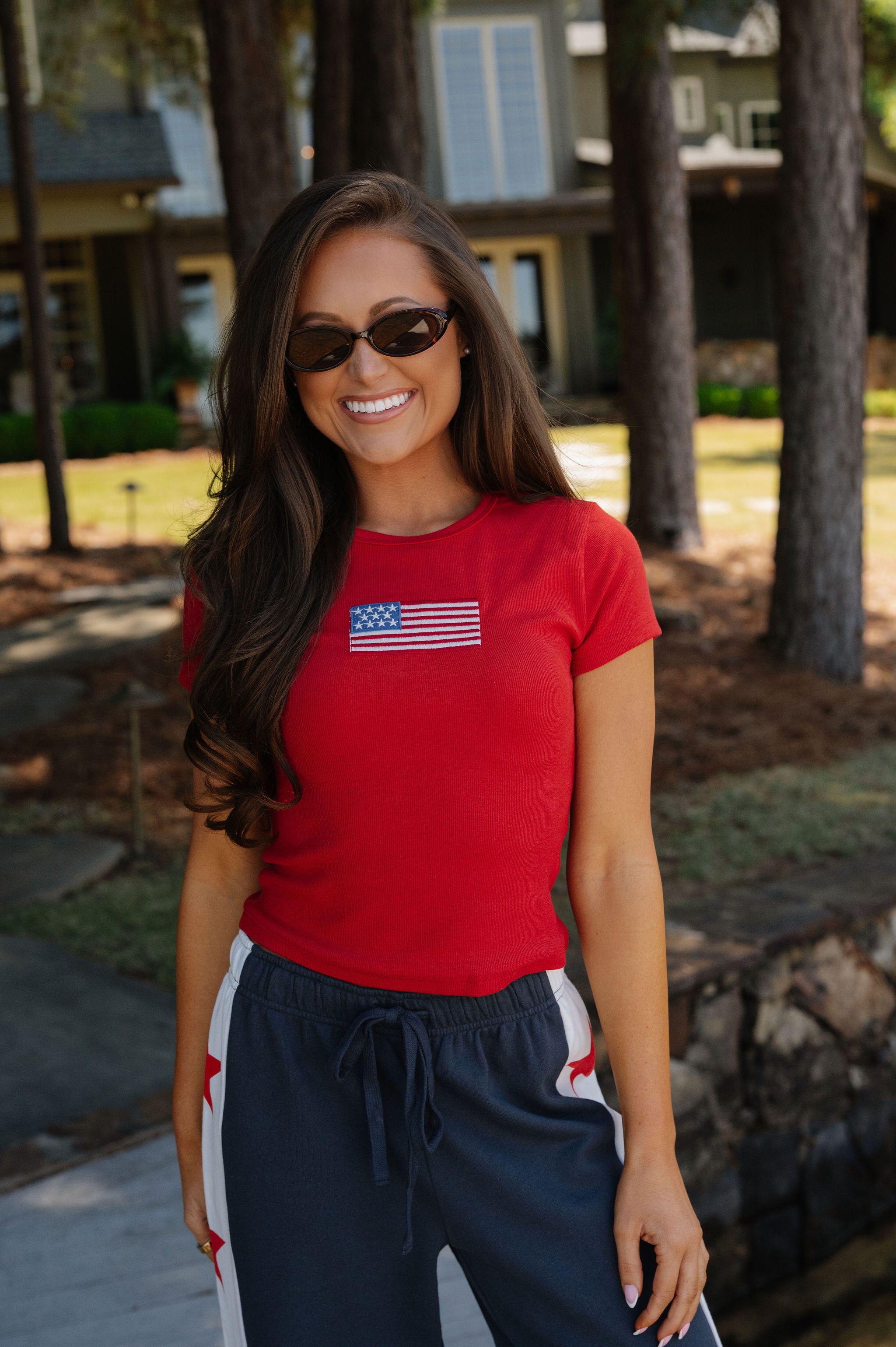 American Flag Short Sleeve T-Shirt-Red