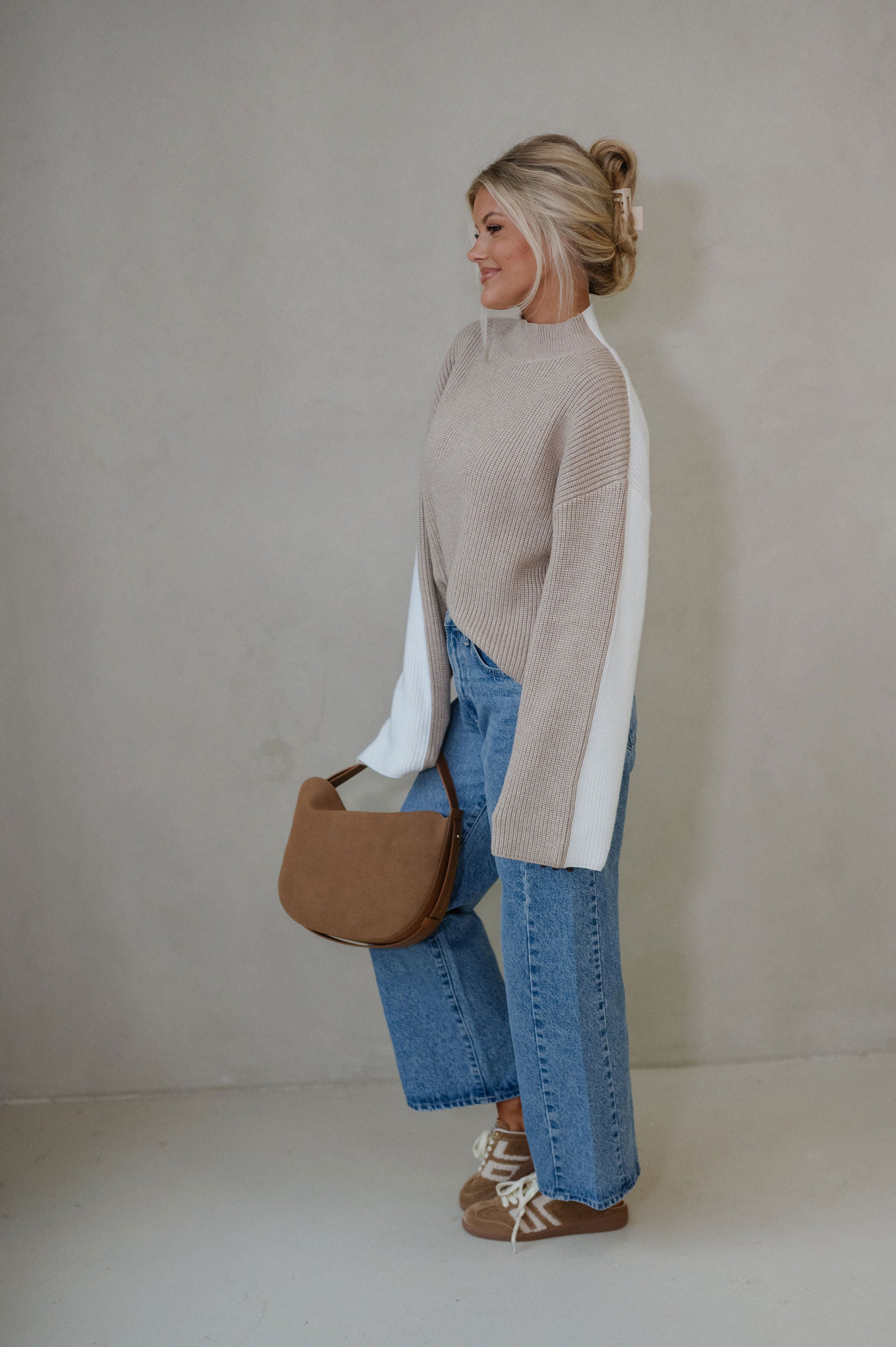 Bexley Two Tone Sweater-Taupe/Ivory