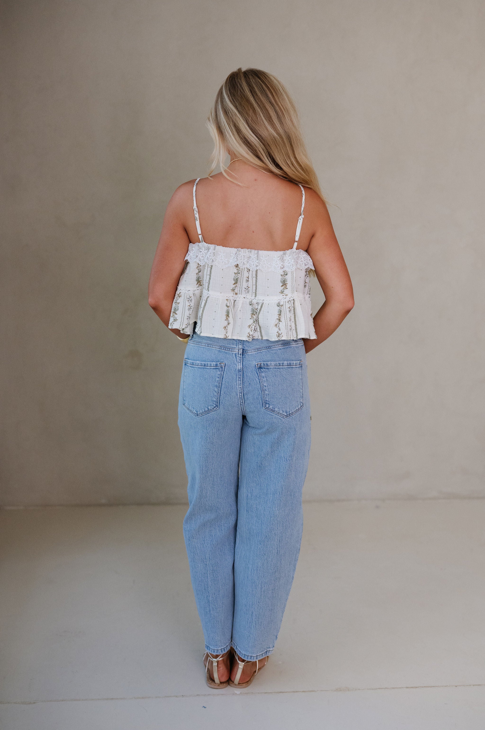 Maeve Ruffled Hem Top-Natural Floral