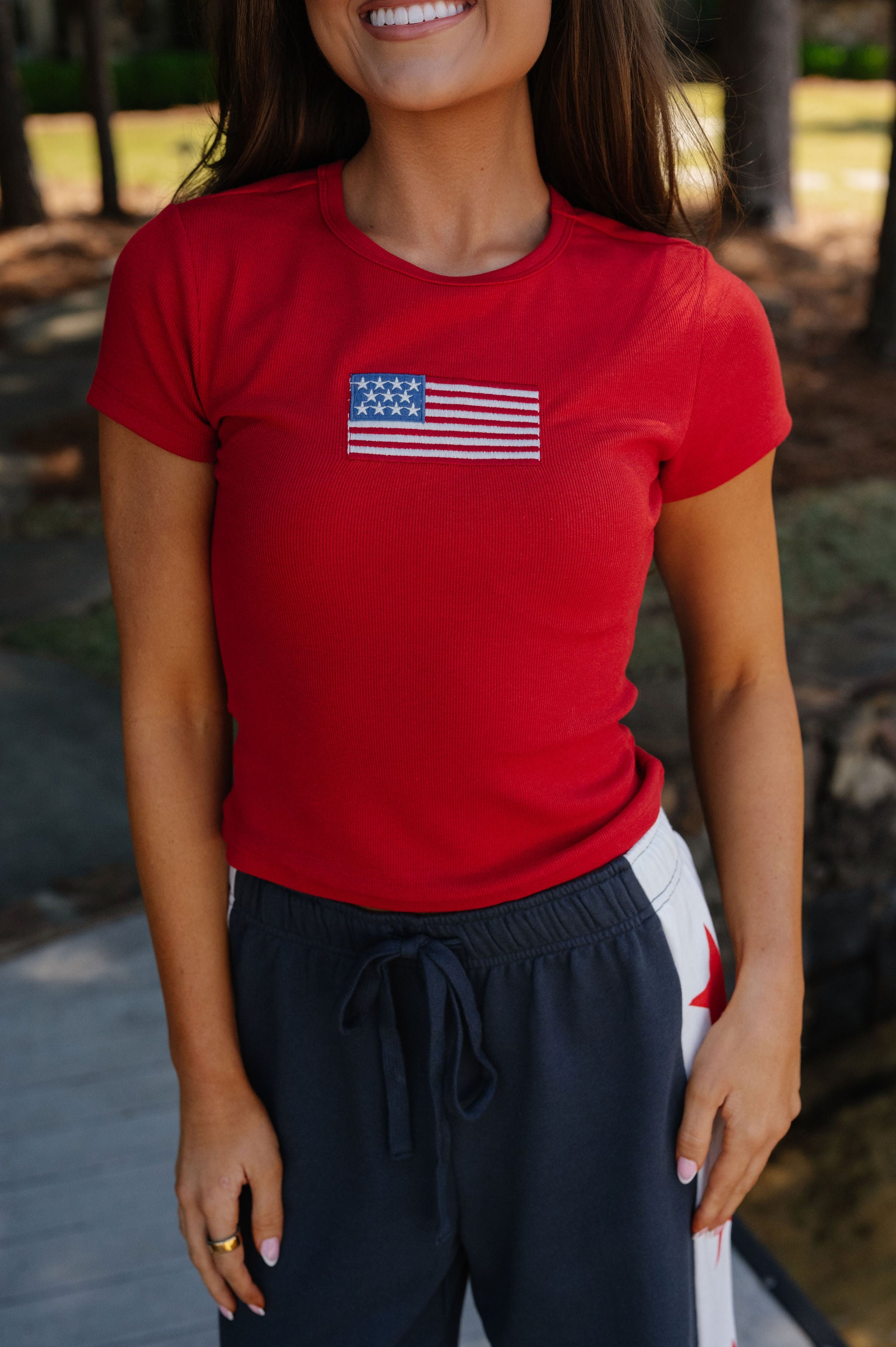 American Flag Short Sleeve T-Shirt-Red