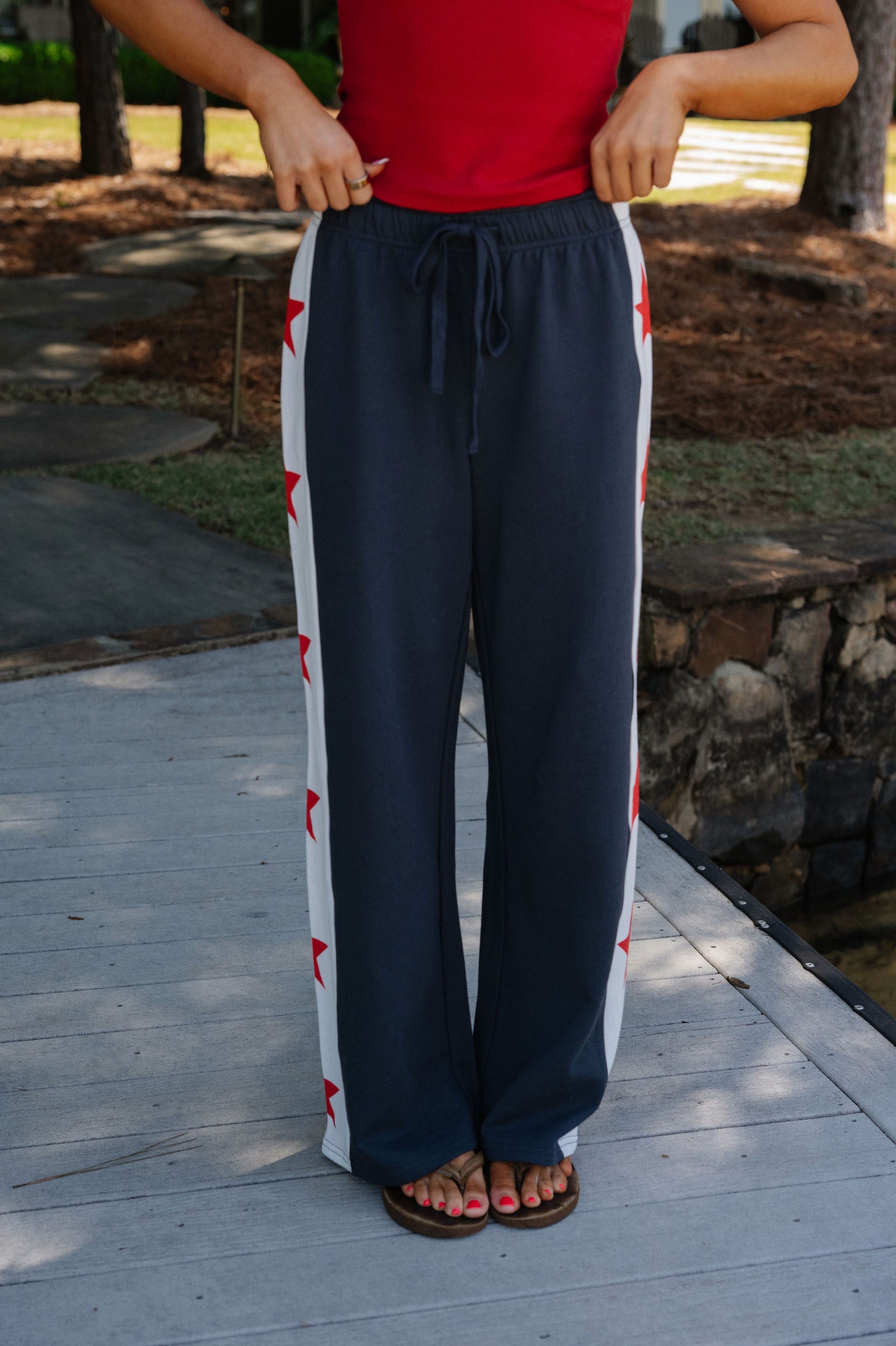 Stars Wide Leg Pants-White/Navy
