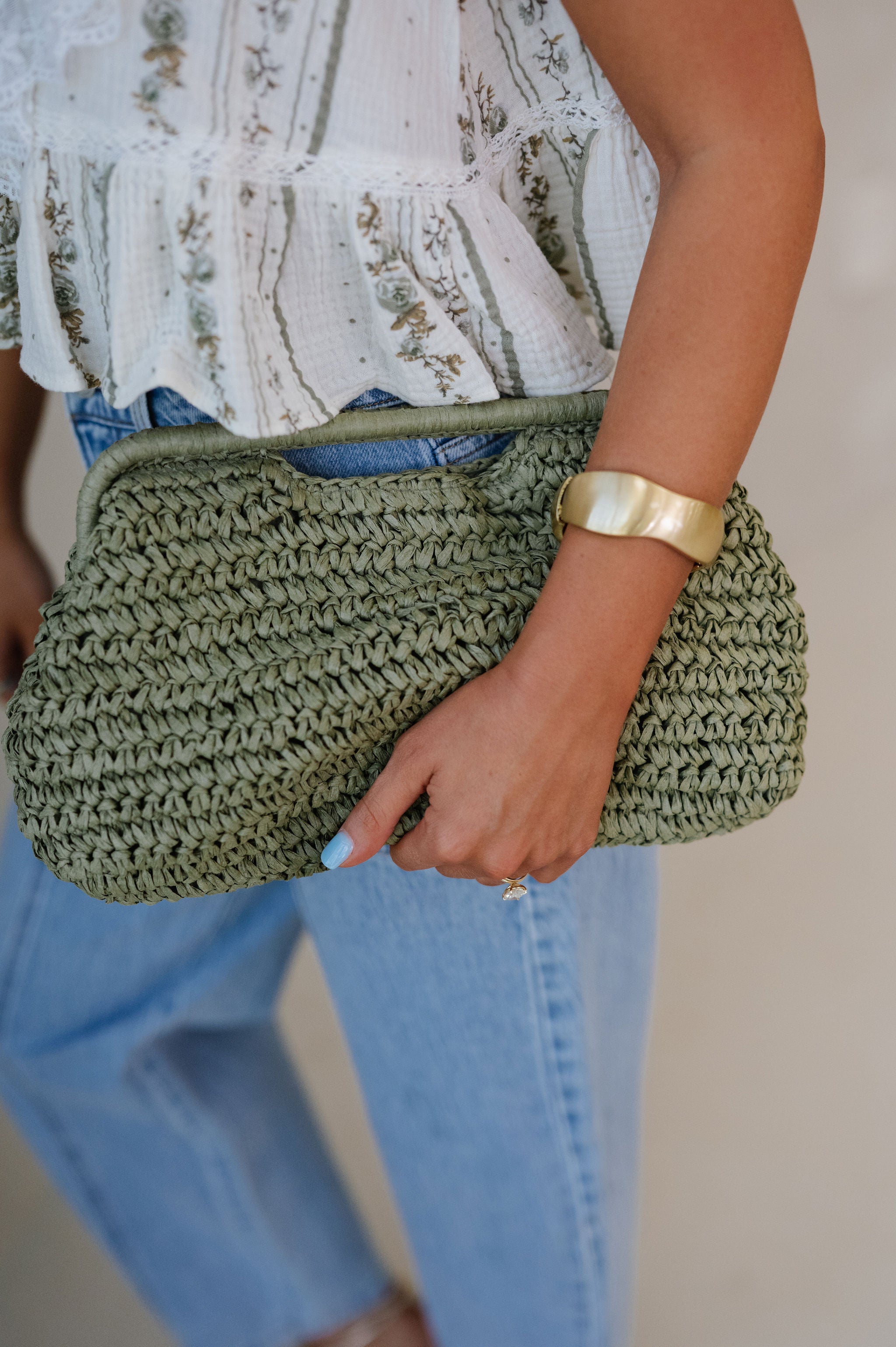 Lani Straw Clutch-Sage