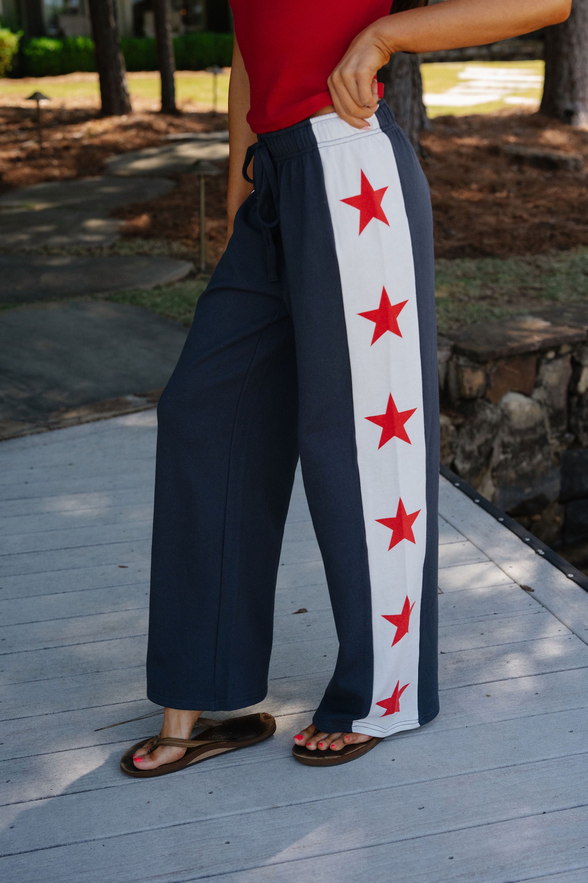 Stars Wide Leg Pants-White/Navy
