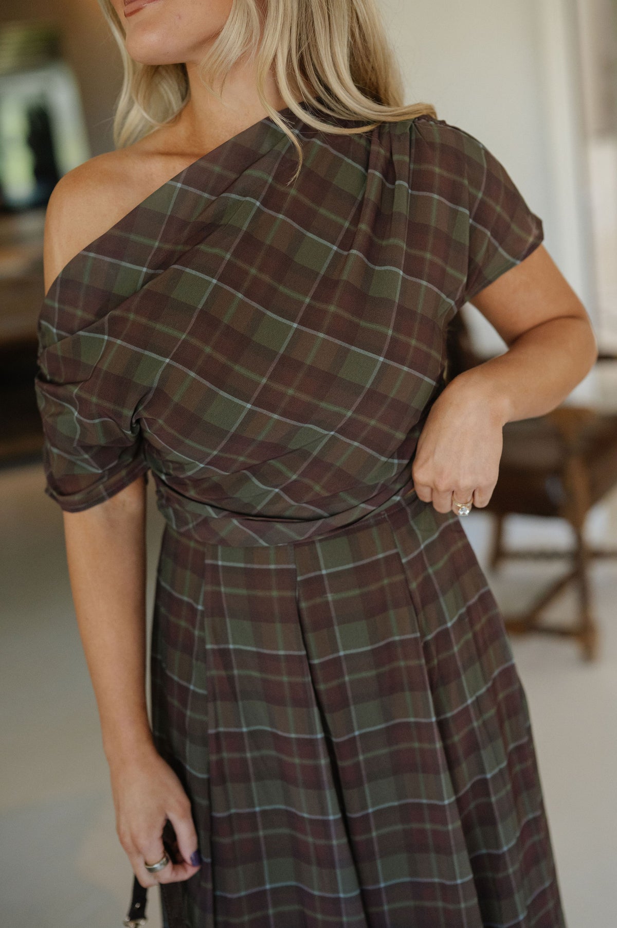 Autumn Plaid Skirt Set-Olive