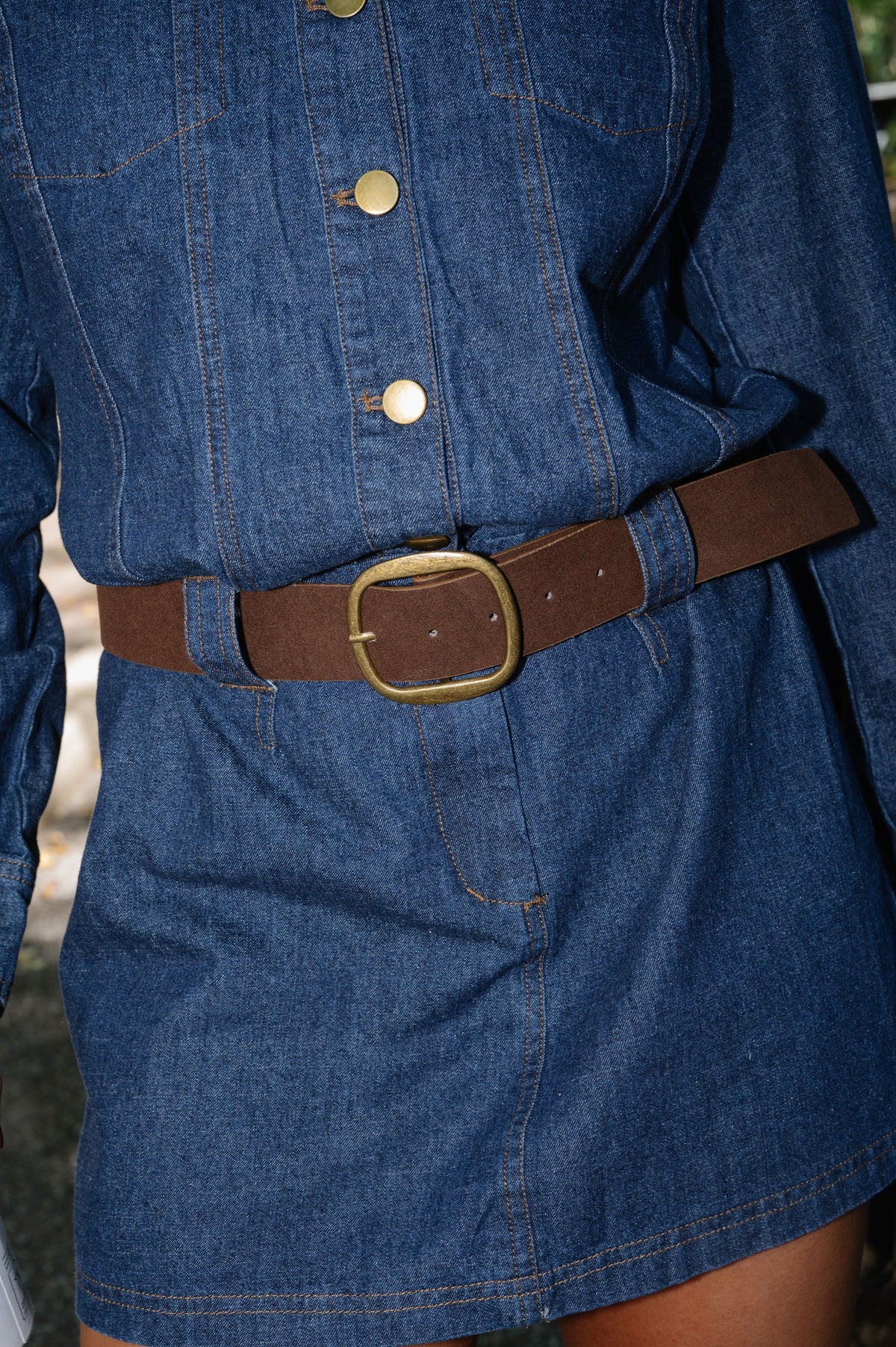 Grace Belted Denim Mini Dress-Indigo