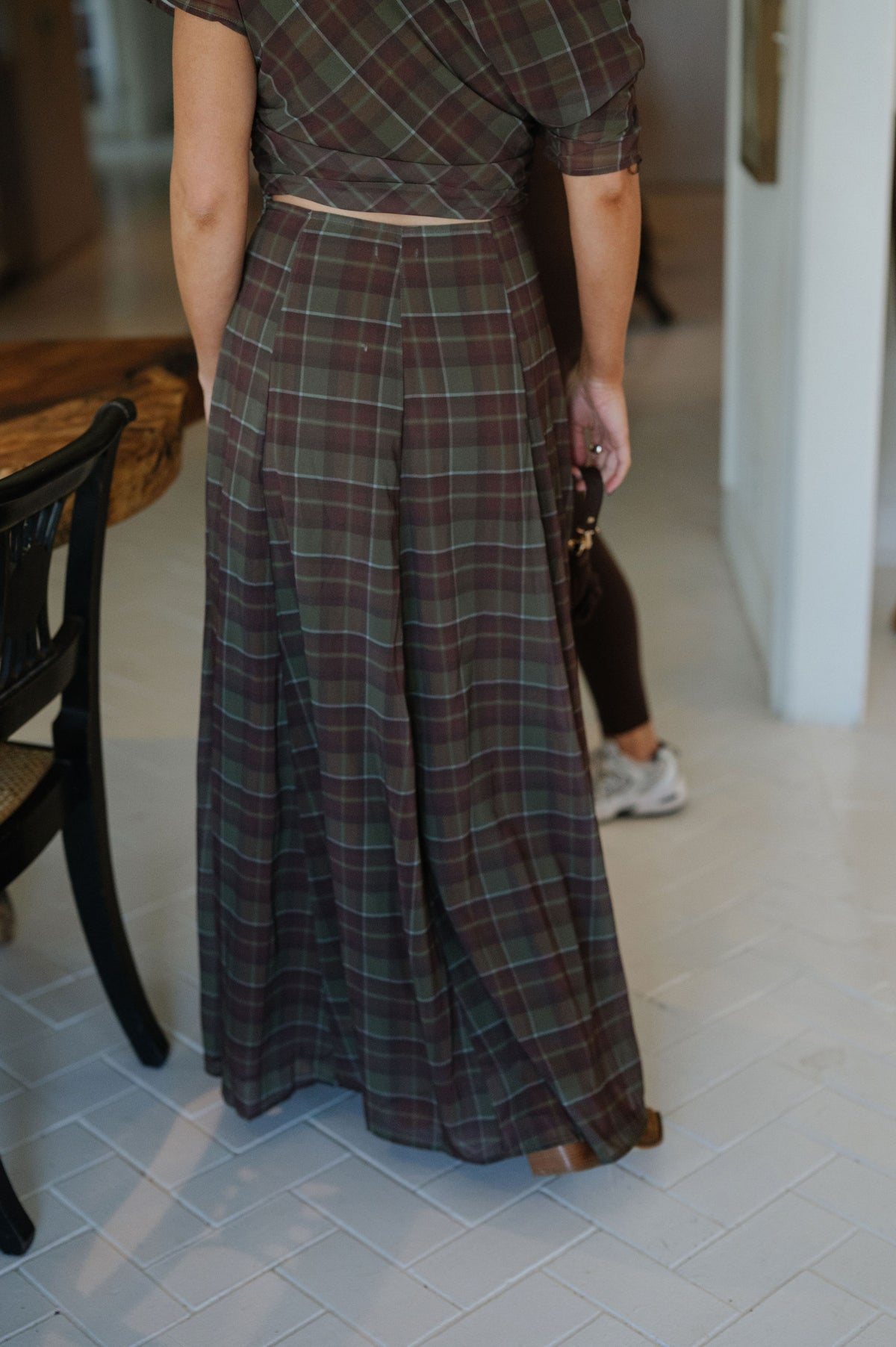 Autumn Plaid Skirt Set-Olive