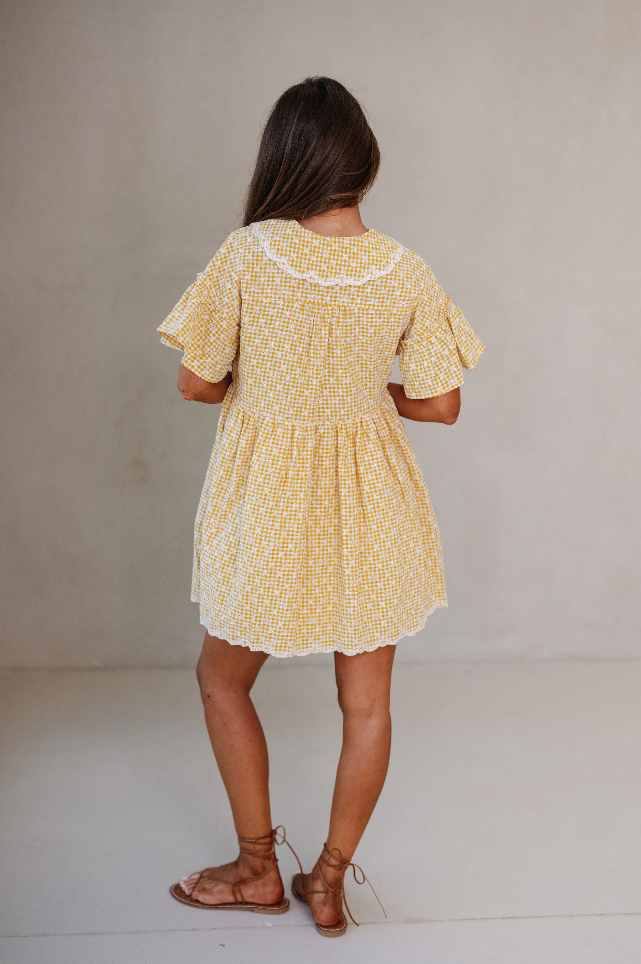 Gingham Embroidered Babydoll Dress