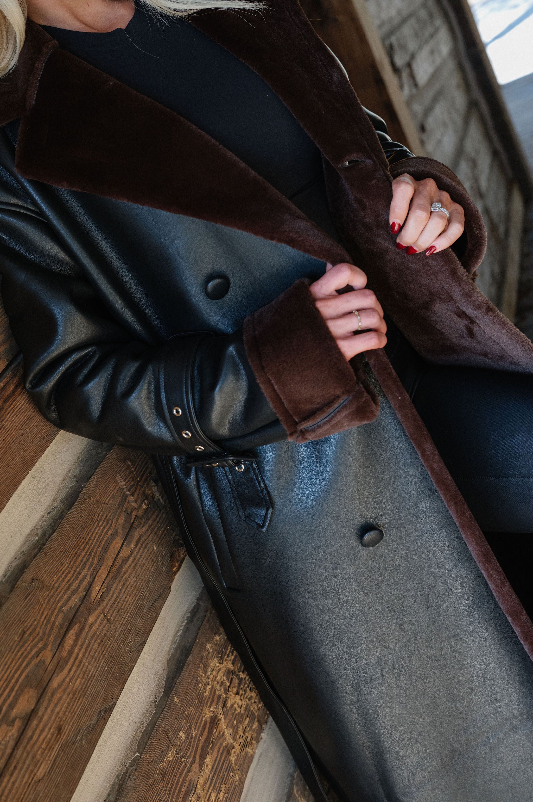 Delaney Faux Fur Trimmed Coat-Black