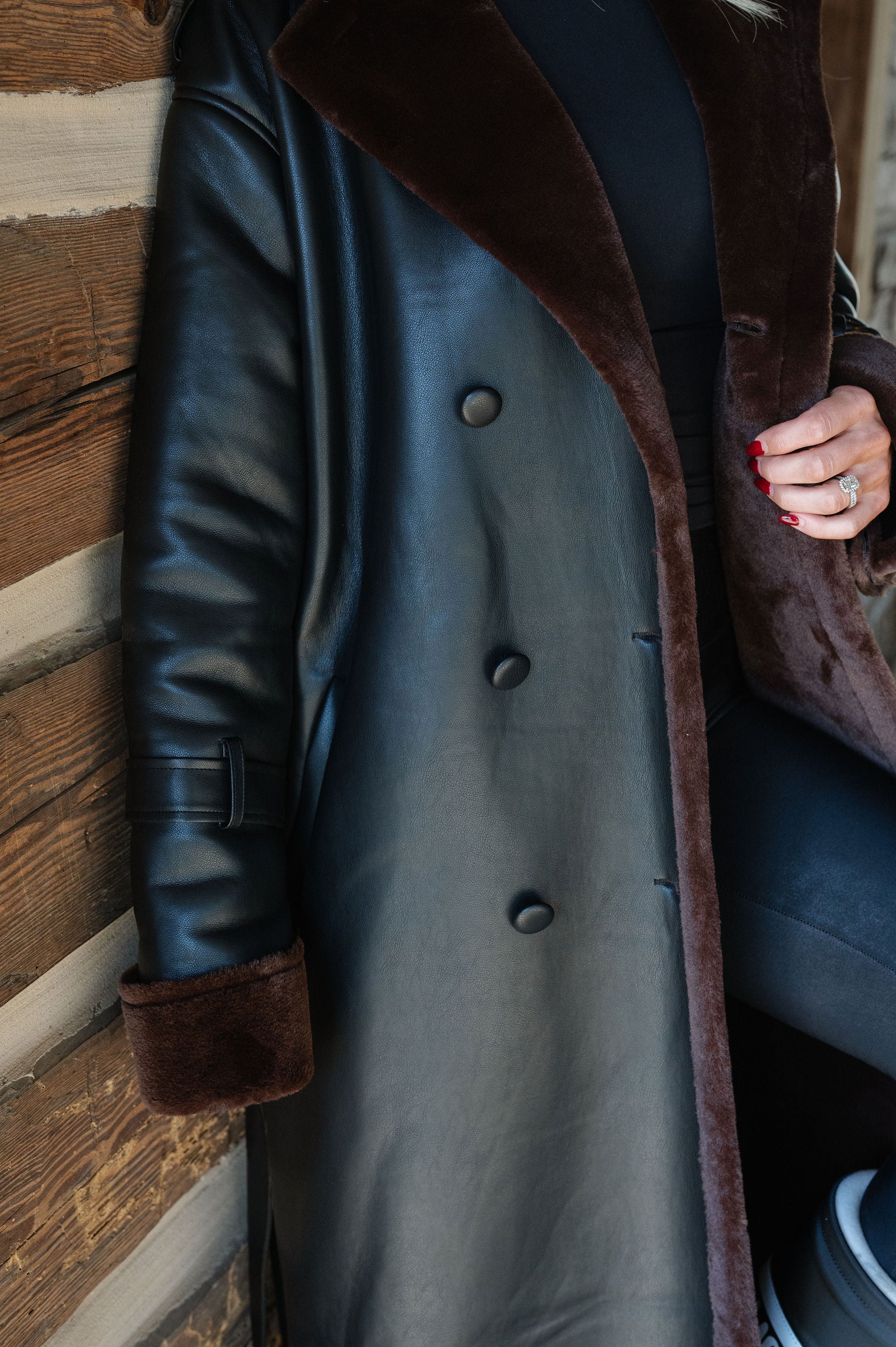 Delaney Faux Fur Trimmed Coat-Black