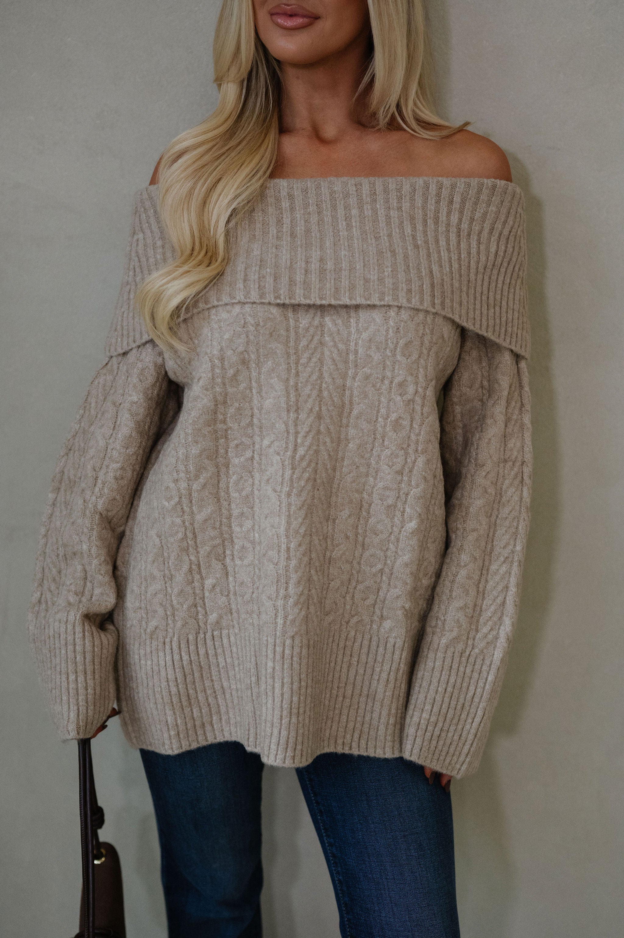 Vivian OTS Cable Sweater-Tan