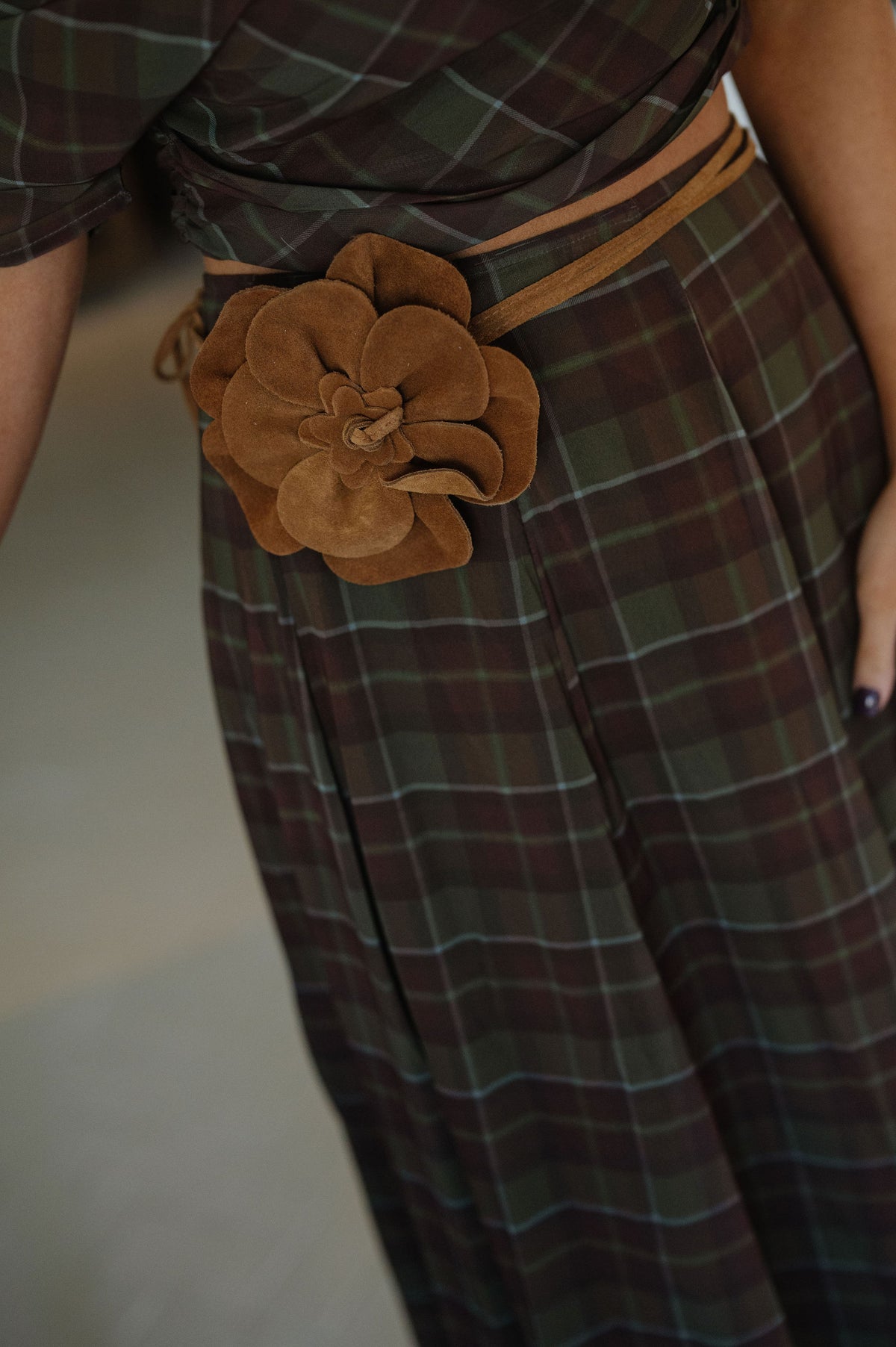 Suede Flower Belt-Tan