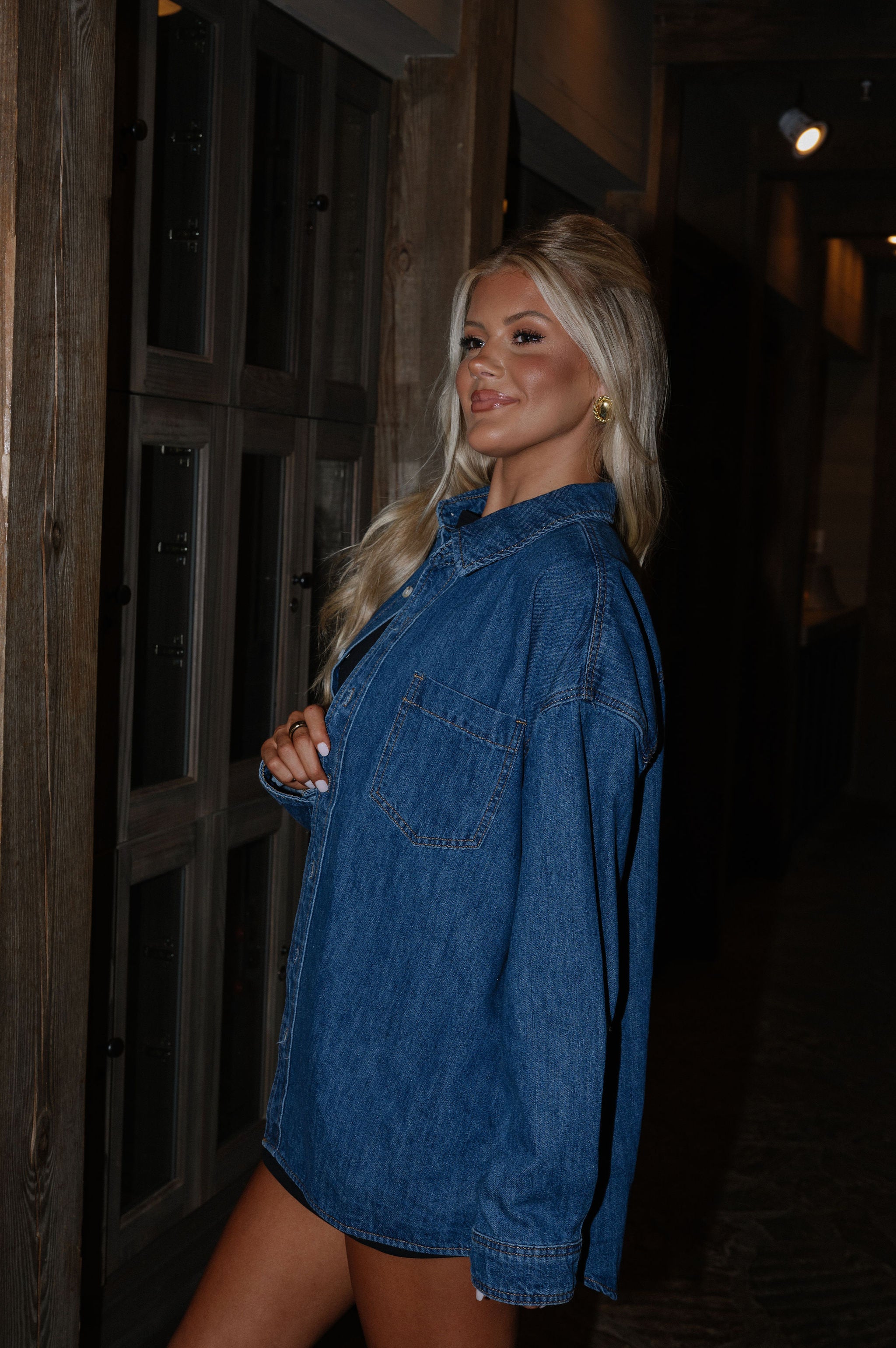 Washed Button-Up Denim Shirt