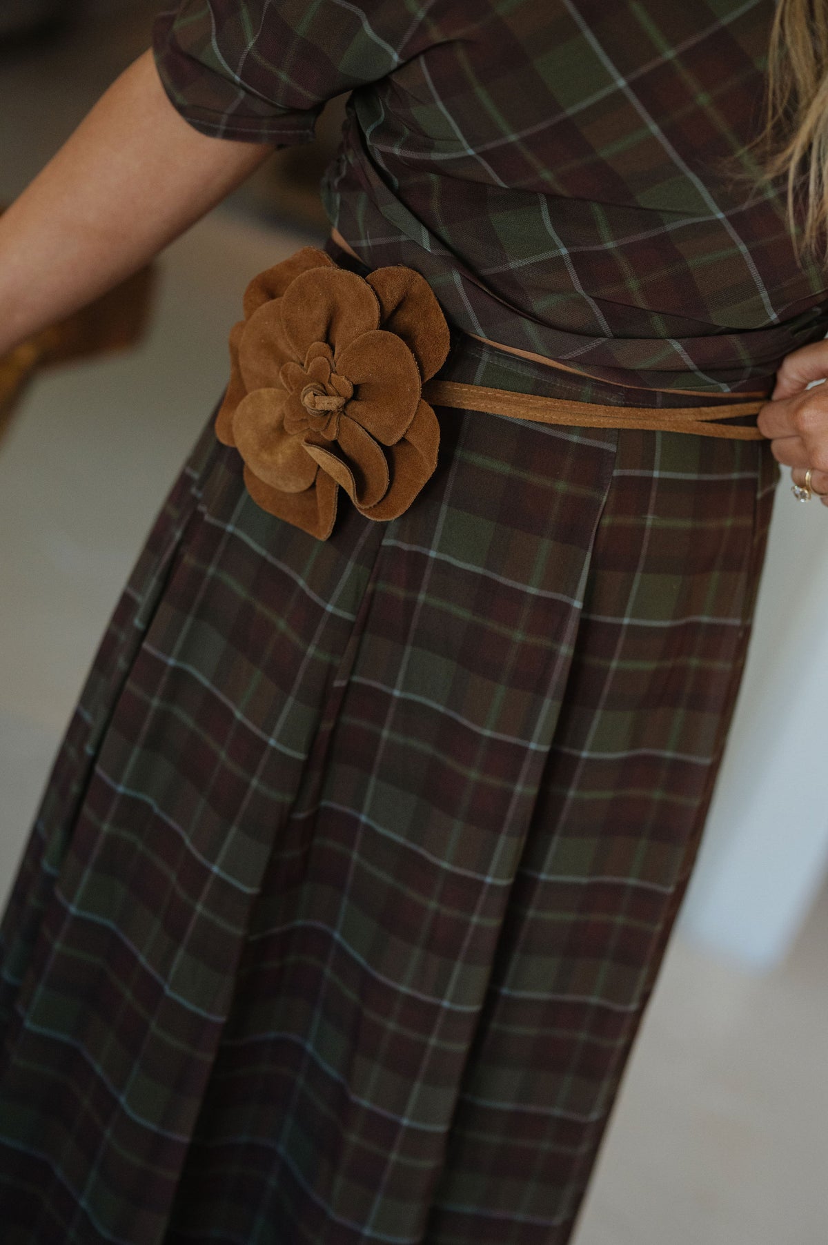 Suede Flower Belt-Tan
