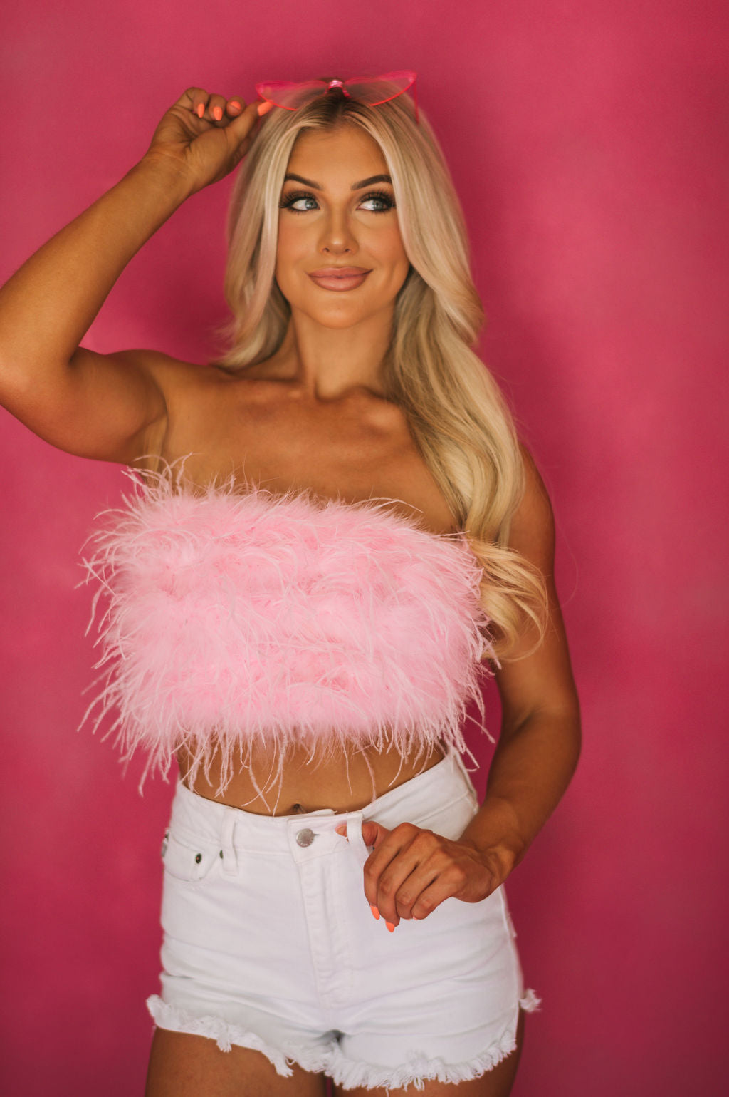 Feather Tube Top- Pink