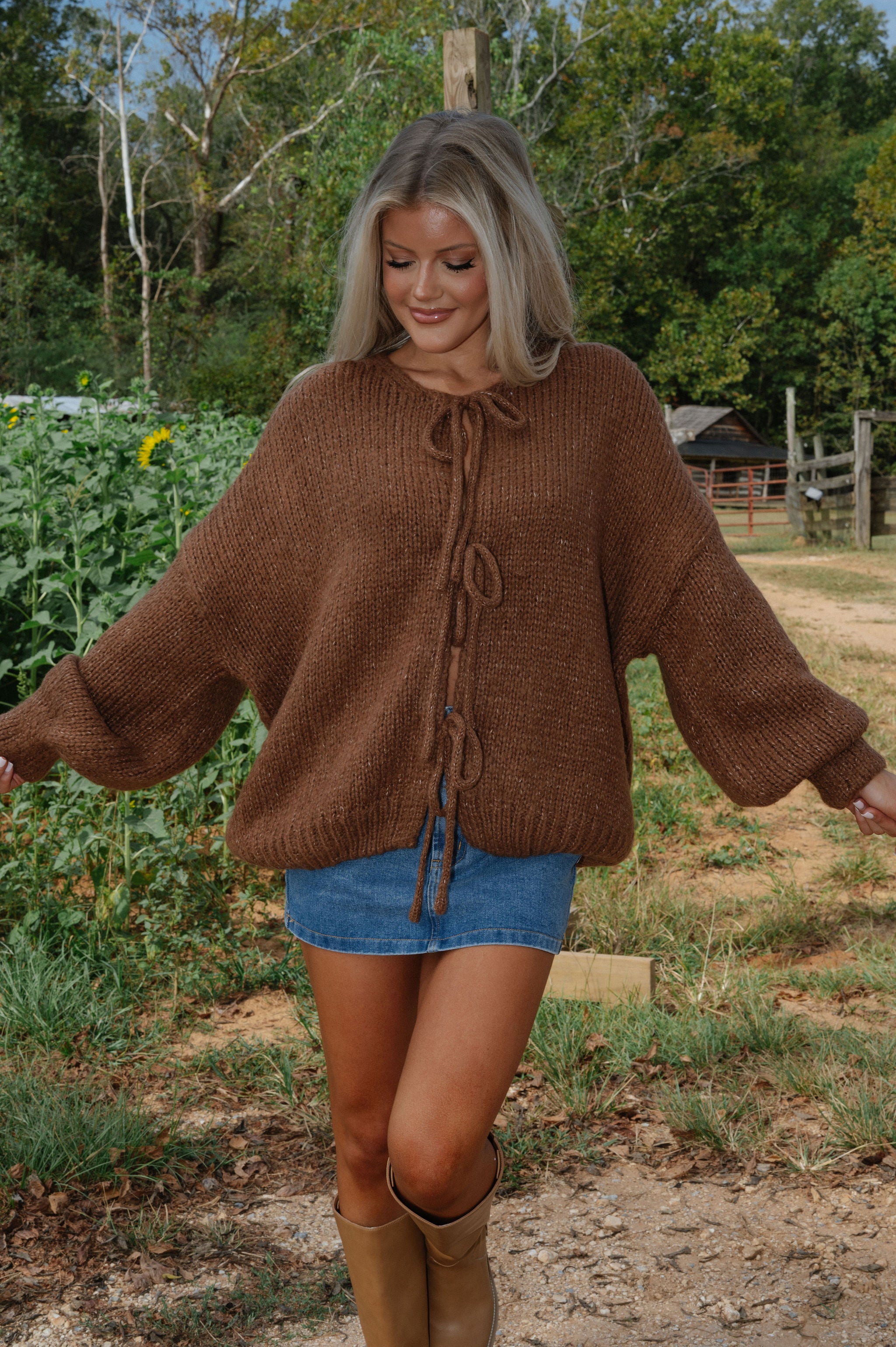 Huntley Tie Cardigan-Brown