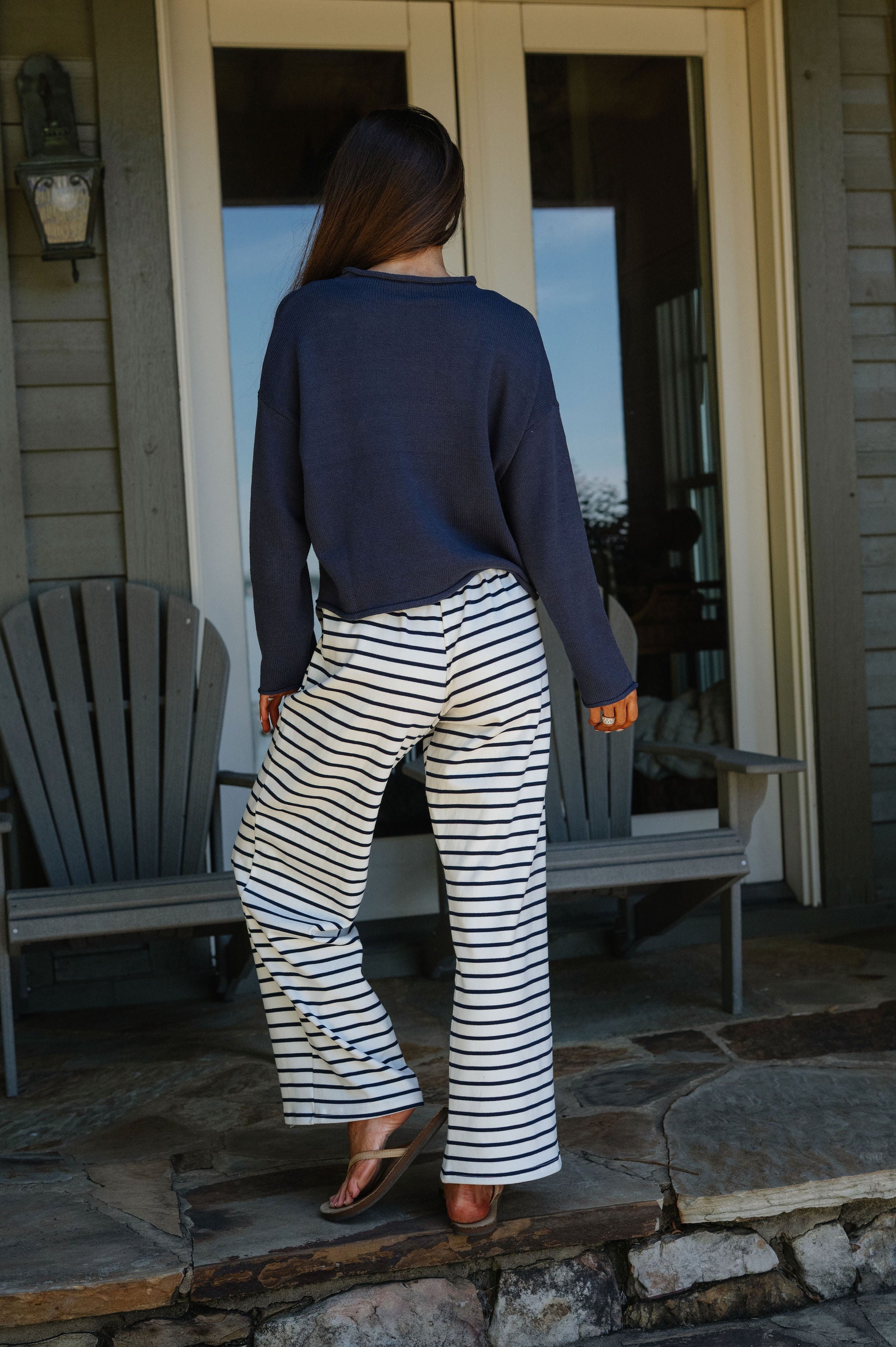 American Flag Rolled High Neck Sweater-Navy