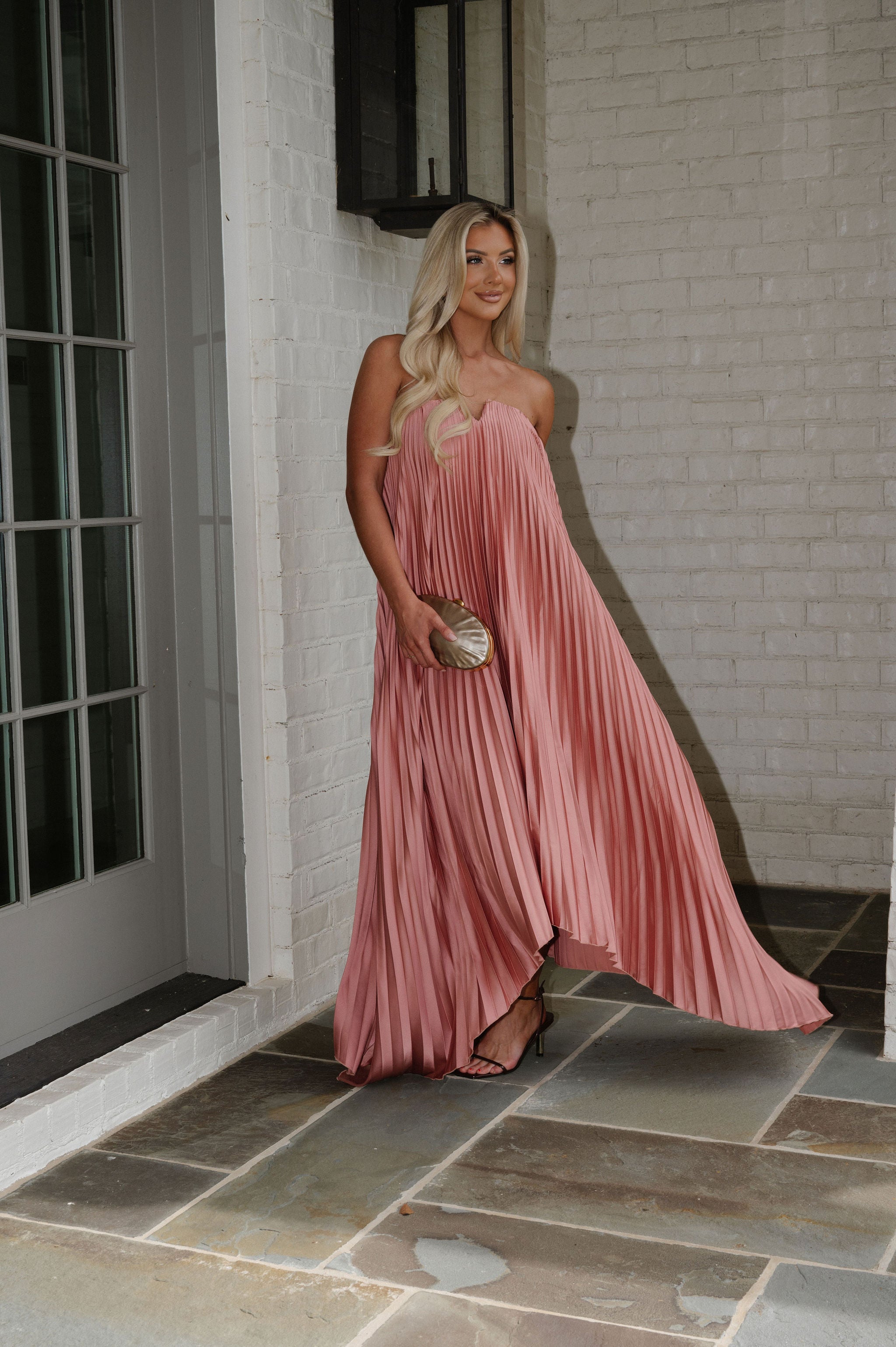 Madeline Pleated Dress-Dusty Salmon