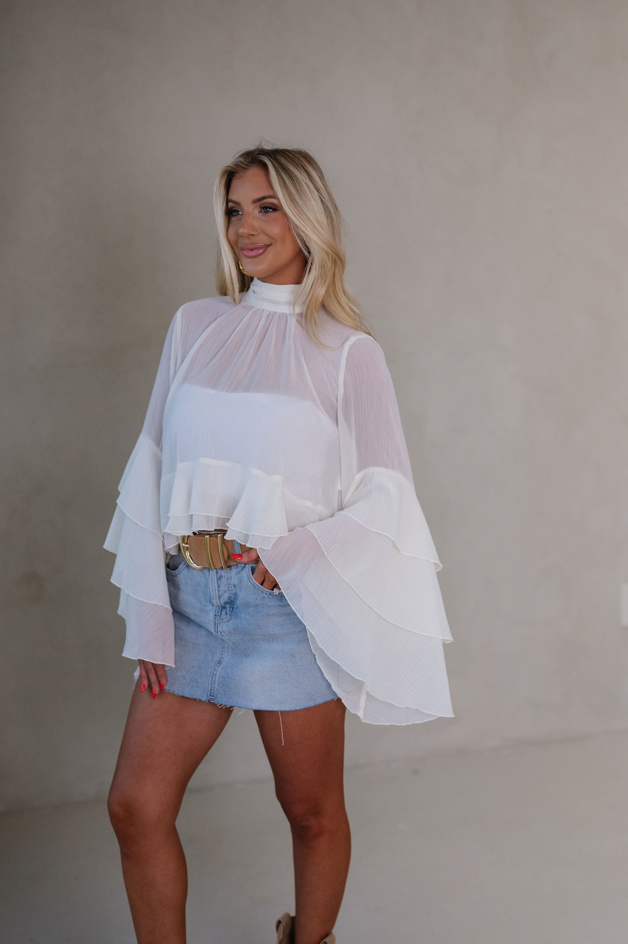 Monroe Bell Sleeve Top-Cream