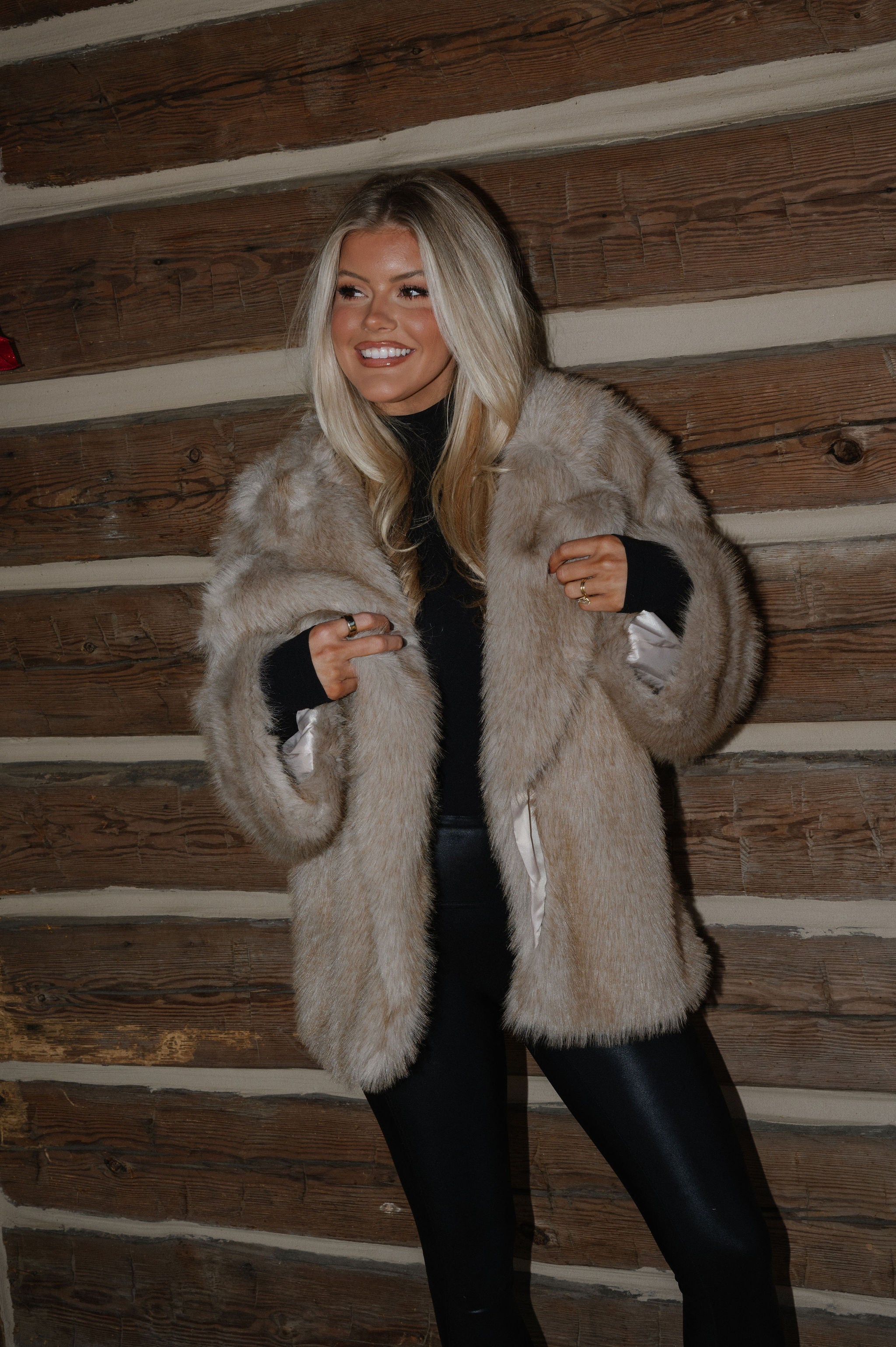 Juliana Faux Fur Coat-Oatmeal