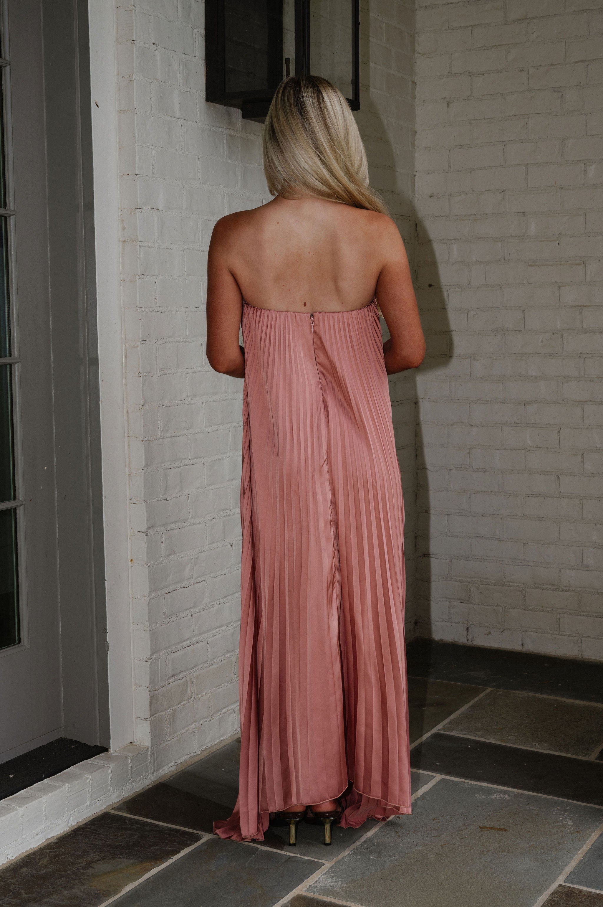 Madeline Pleated Dress-Dusty Salmon