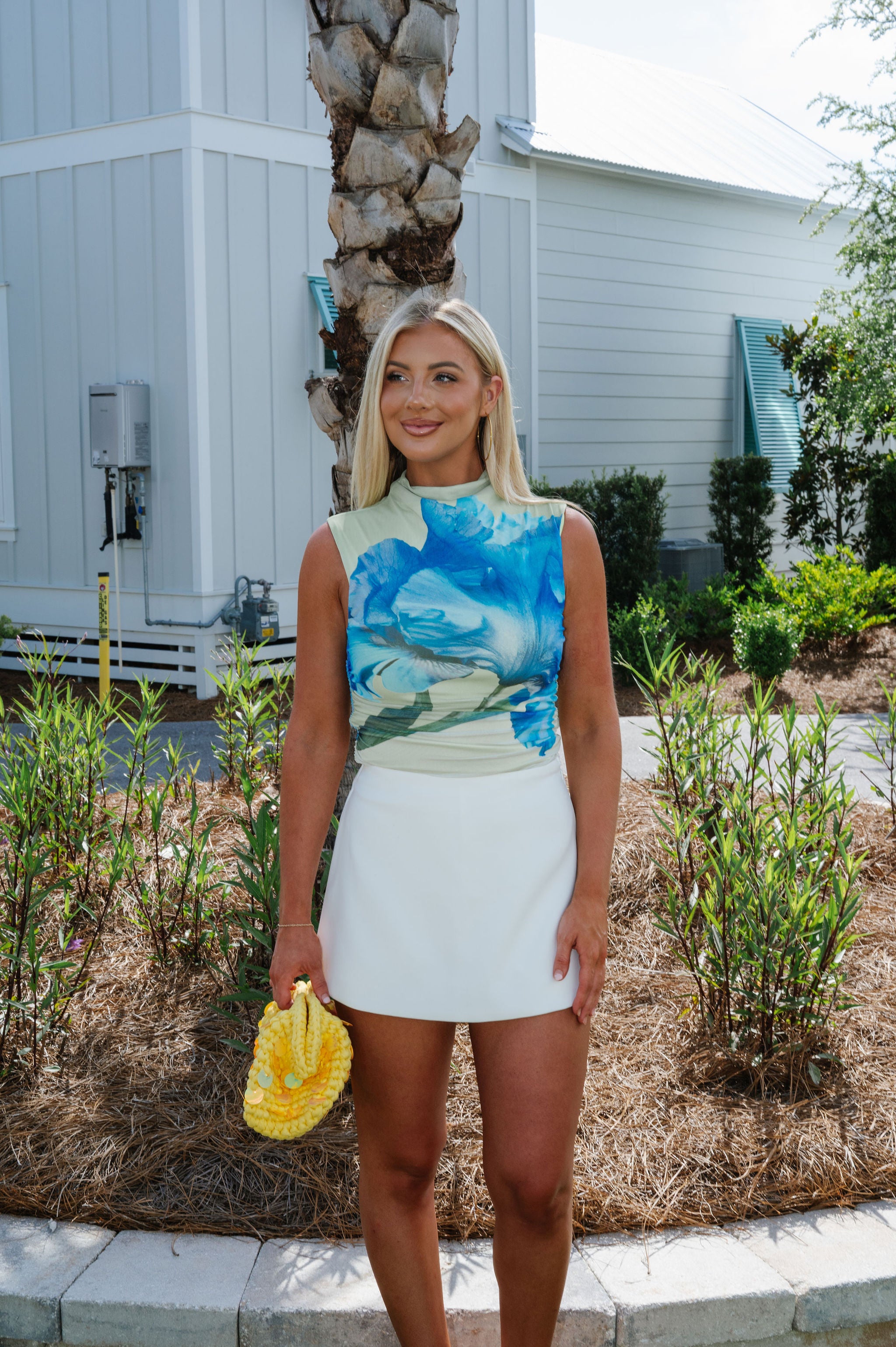 Botanical Mesh Top-Green/Blue