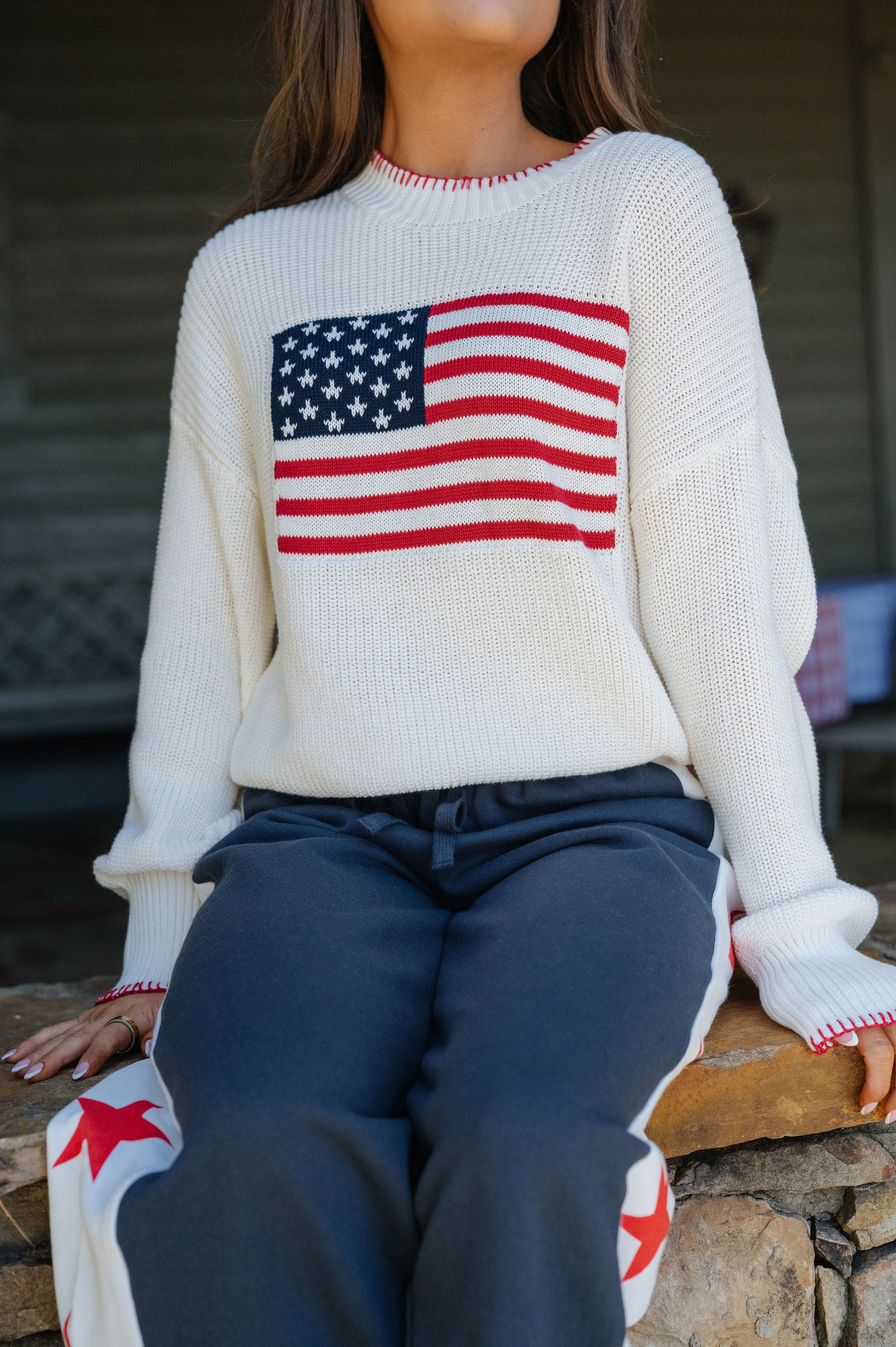 Americana Stitch Sweater-Off White