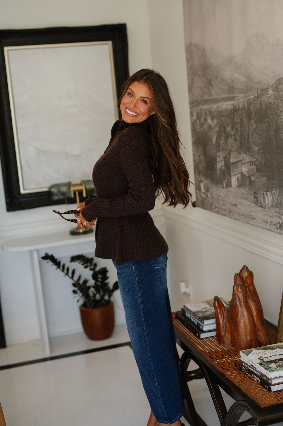 Lyla Peplum Cardigan-Brown