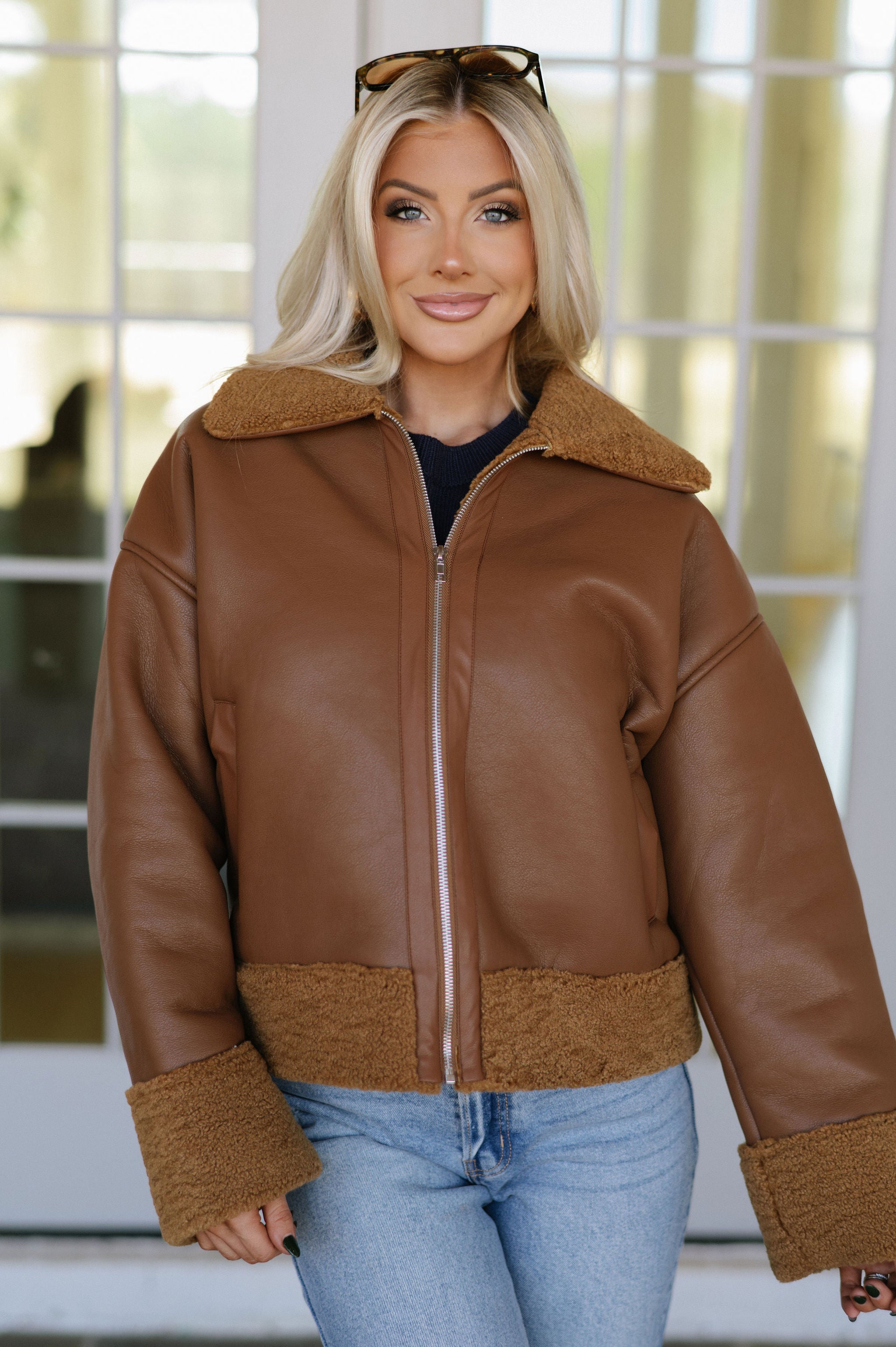 Mabry Faux Leather Jacket-Brown