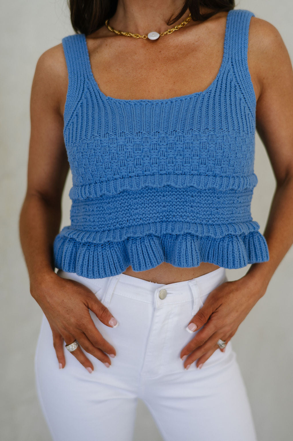 Cora Crochet Tank-Blue