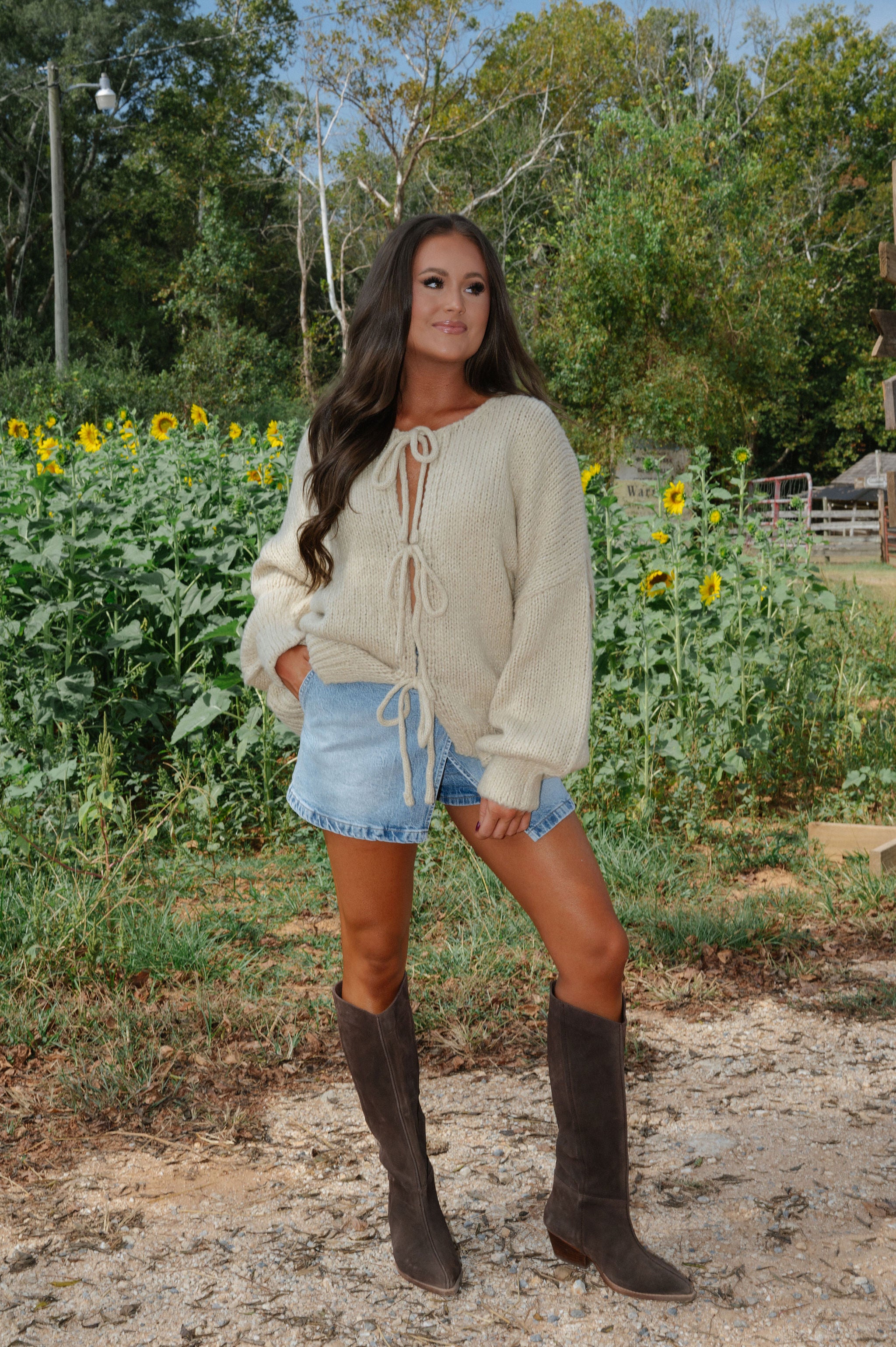Huntley Tie Cardigan-Light Taupe