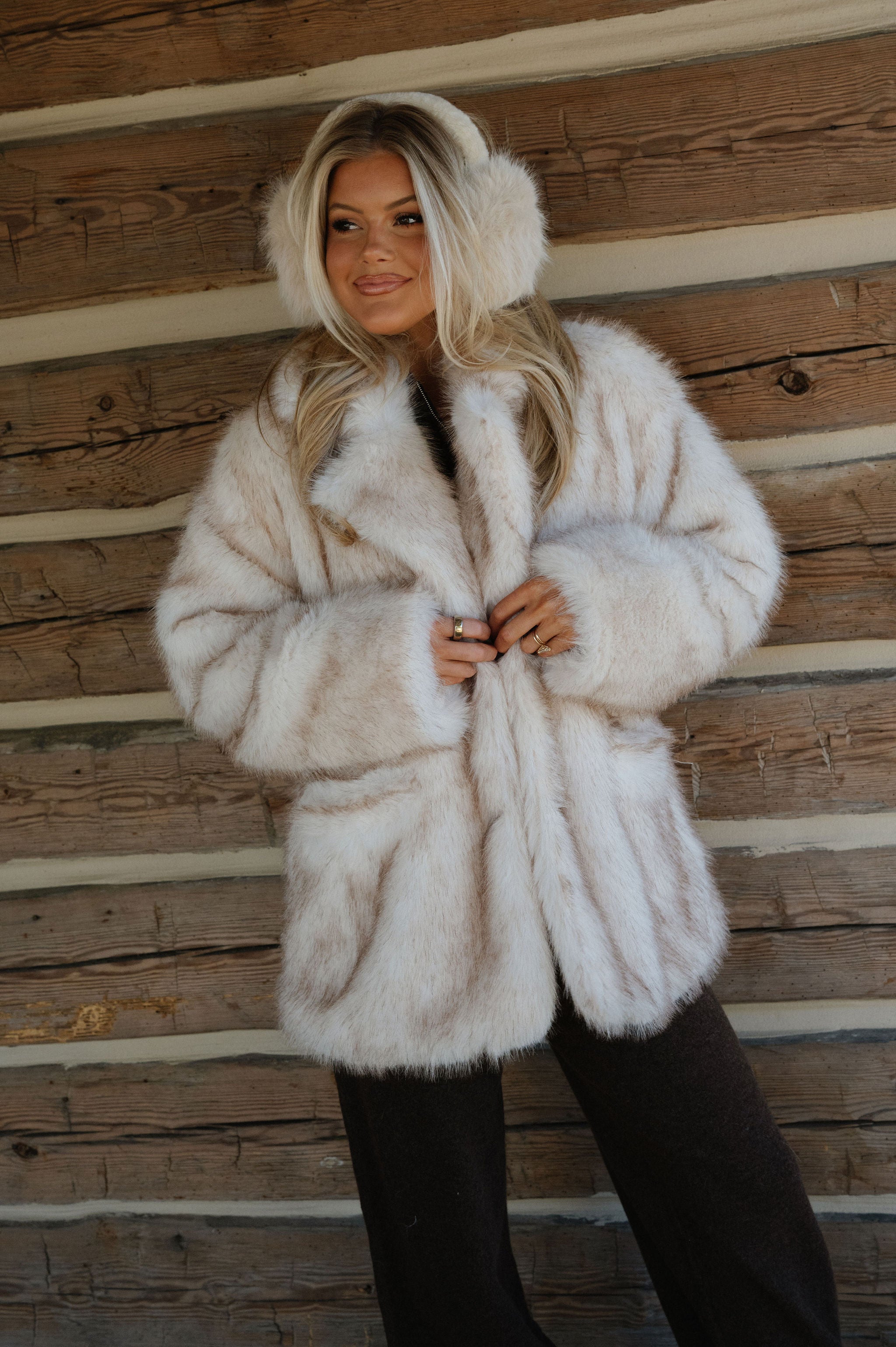 Jolie Oversized Faux Fur Jacket-Cream