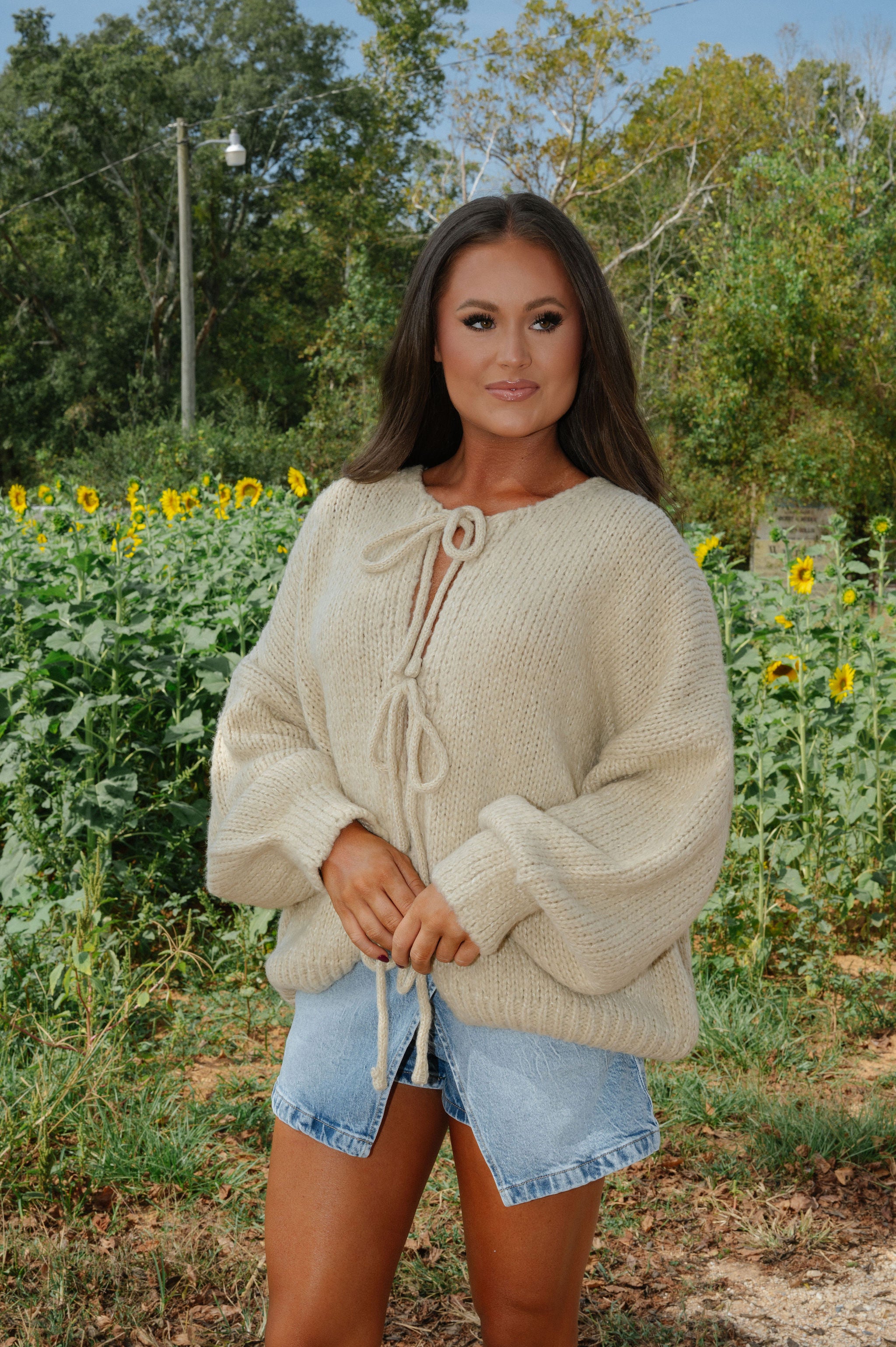 Huntley Tie Cardigan-Light Taupe