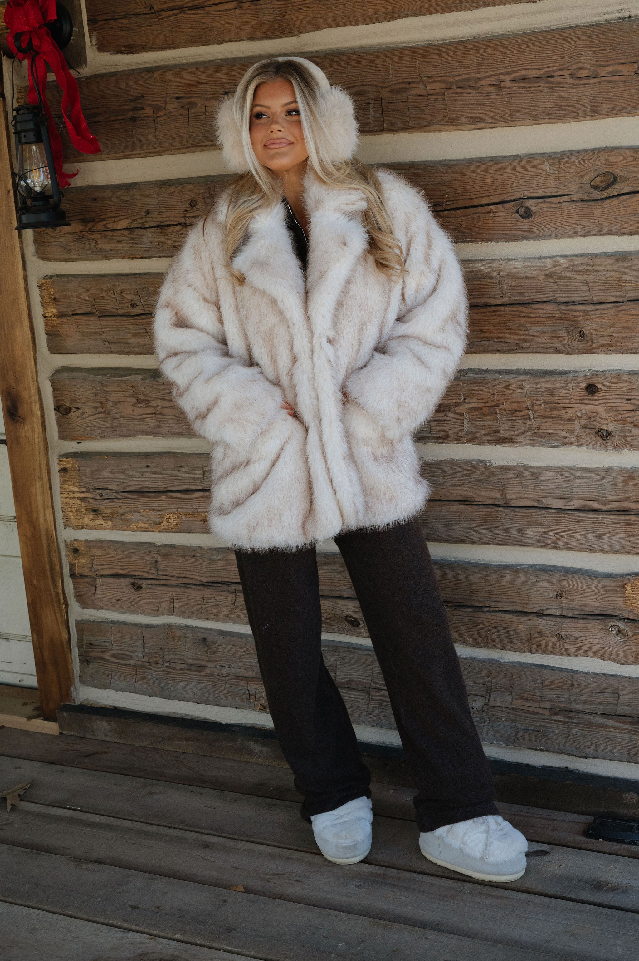 Jolie Oversized Faux Fur Jacket-Cream