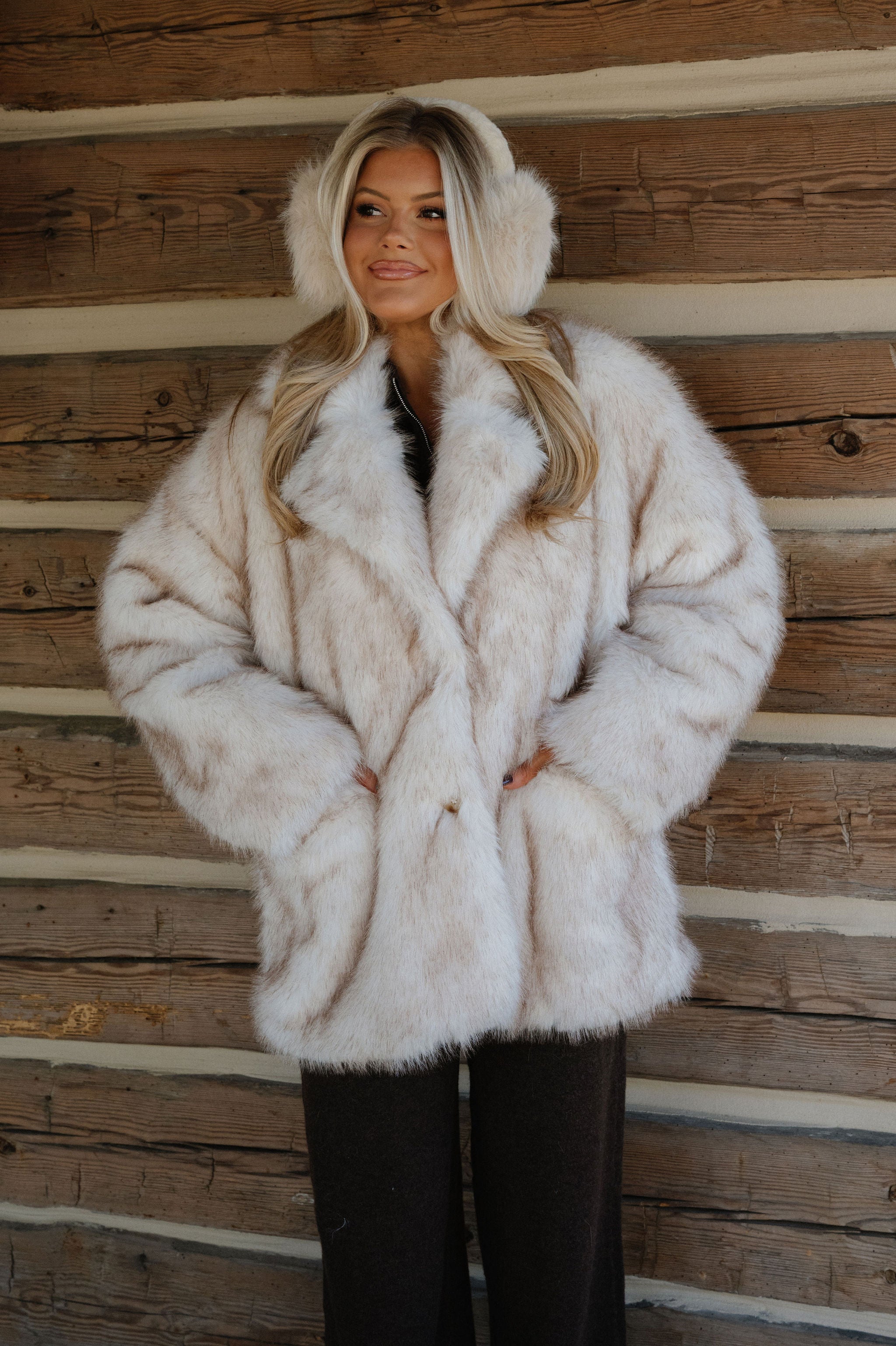 Jolie Oversized Faux Fur Jacket-Cream