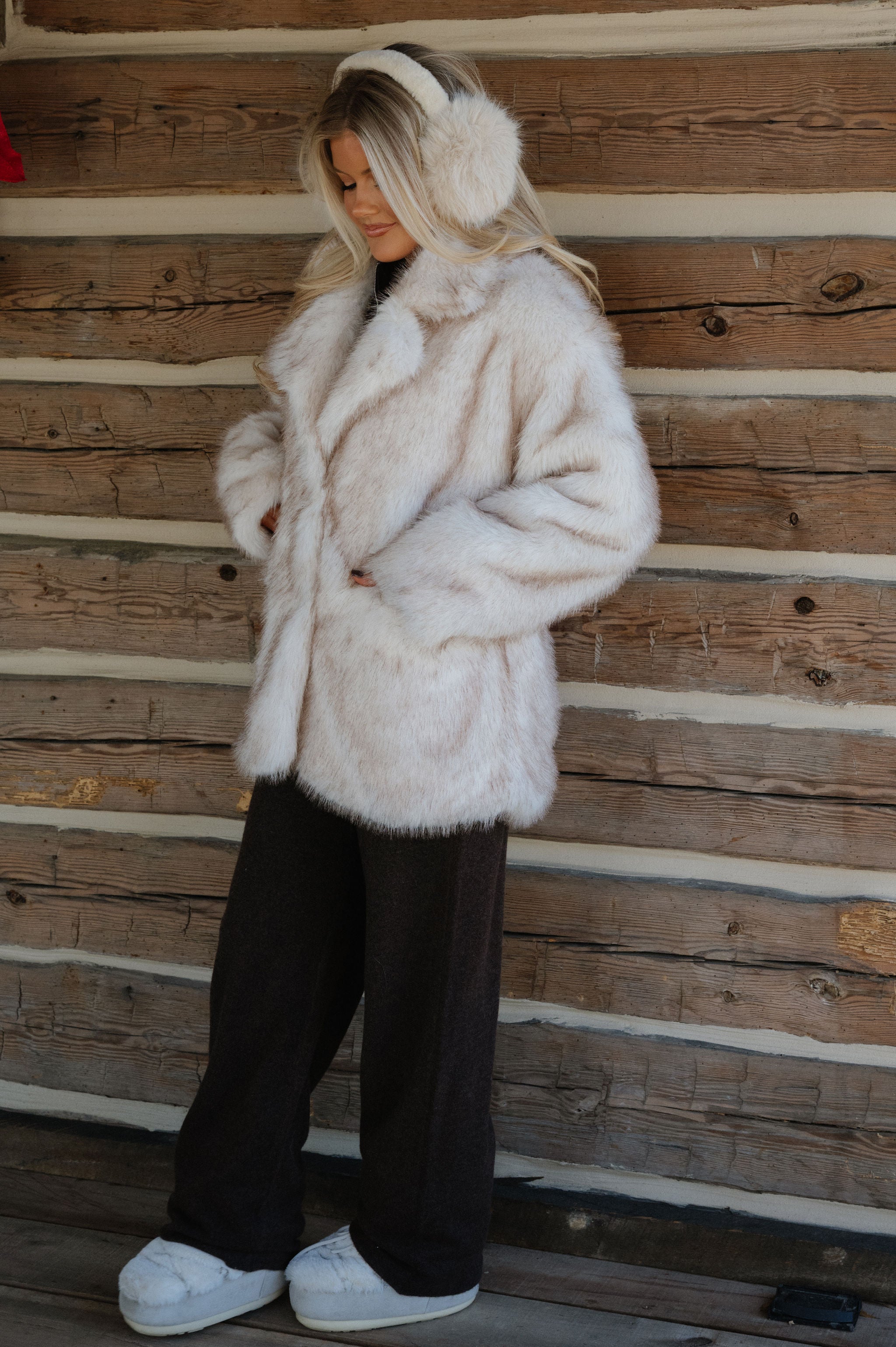 Jolie Oversized Faux Fur Jacket-Cream