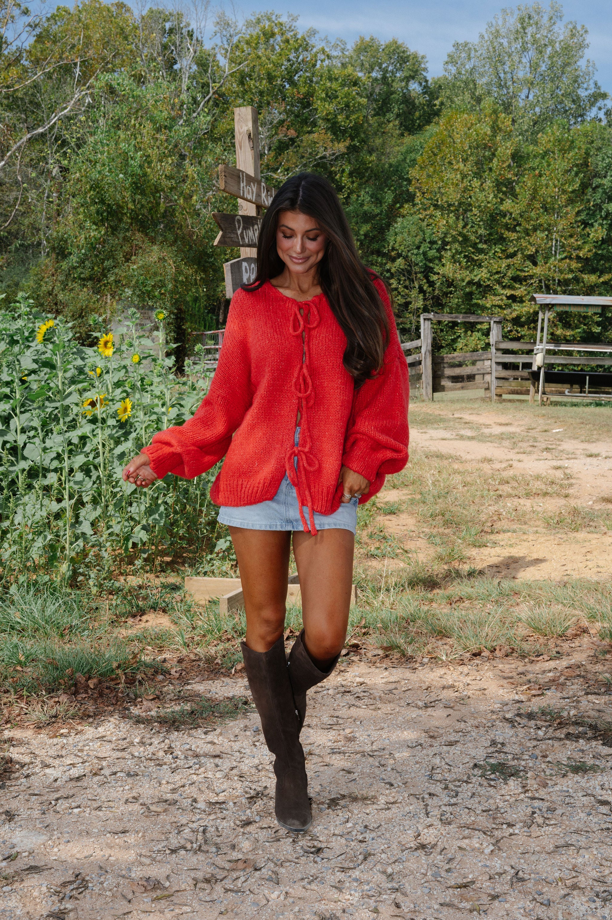 Huntley Tie Cardigan-Red