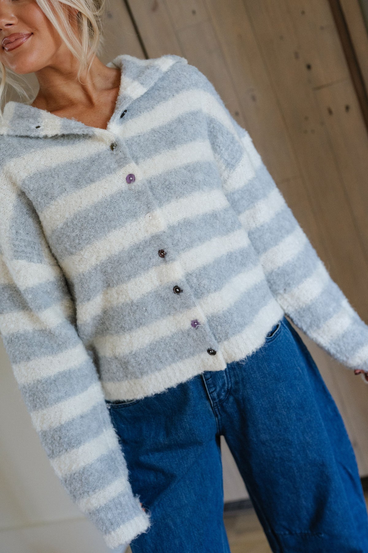 Mason Striped Sweater-Grey/Cream