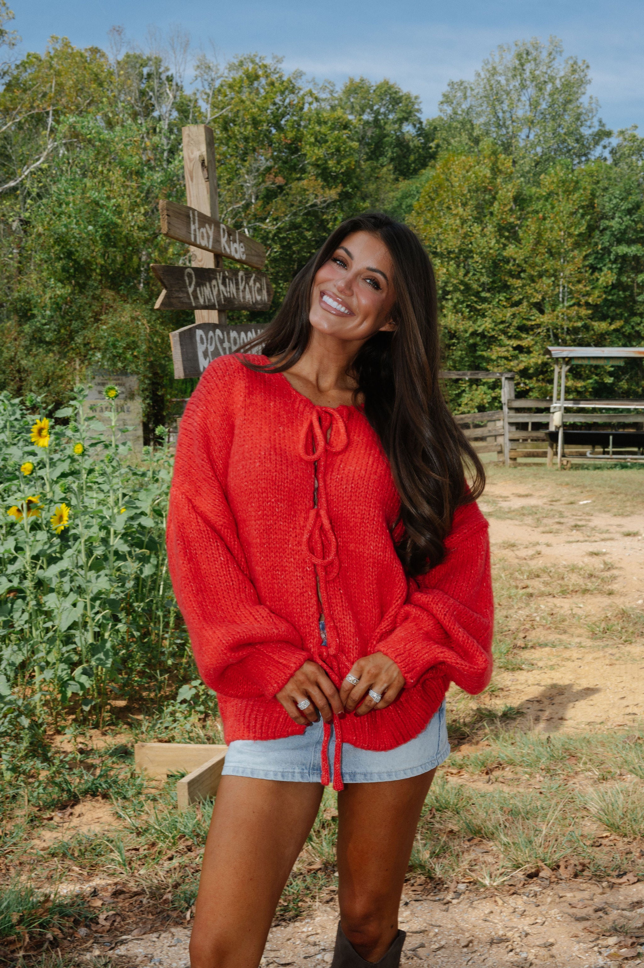 Huntley Tie Cardigan-Red