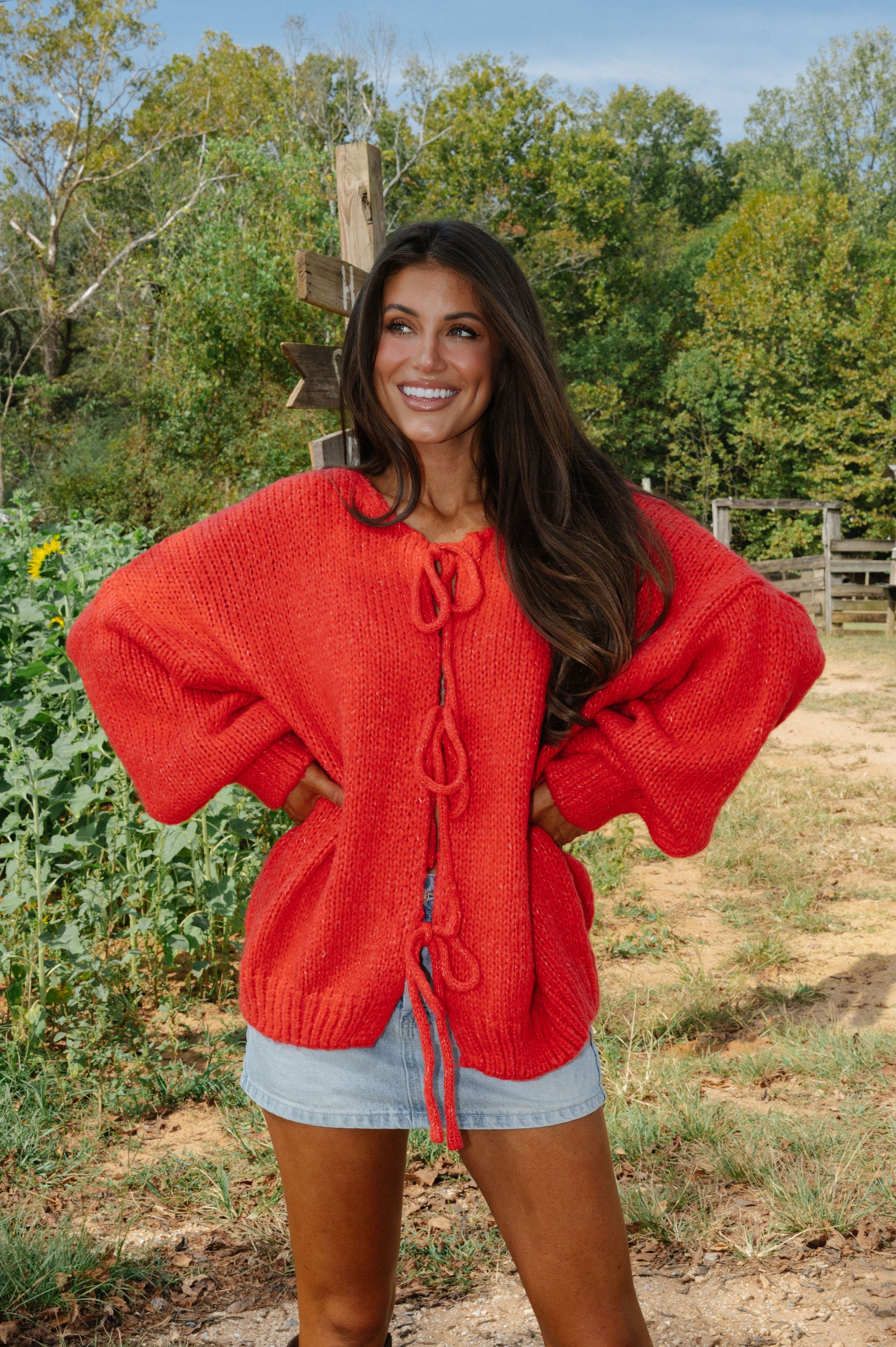 Huntley Tie Cardigan-Red